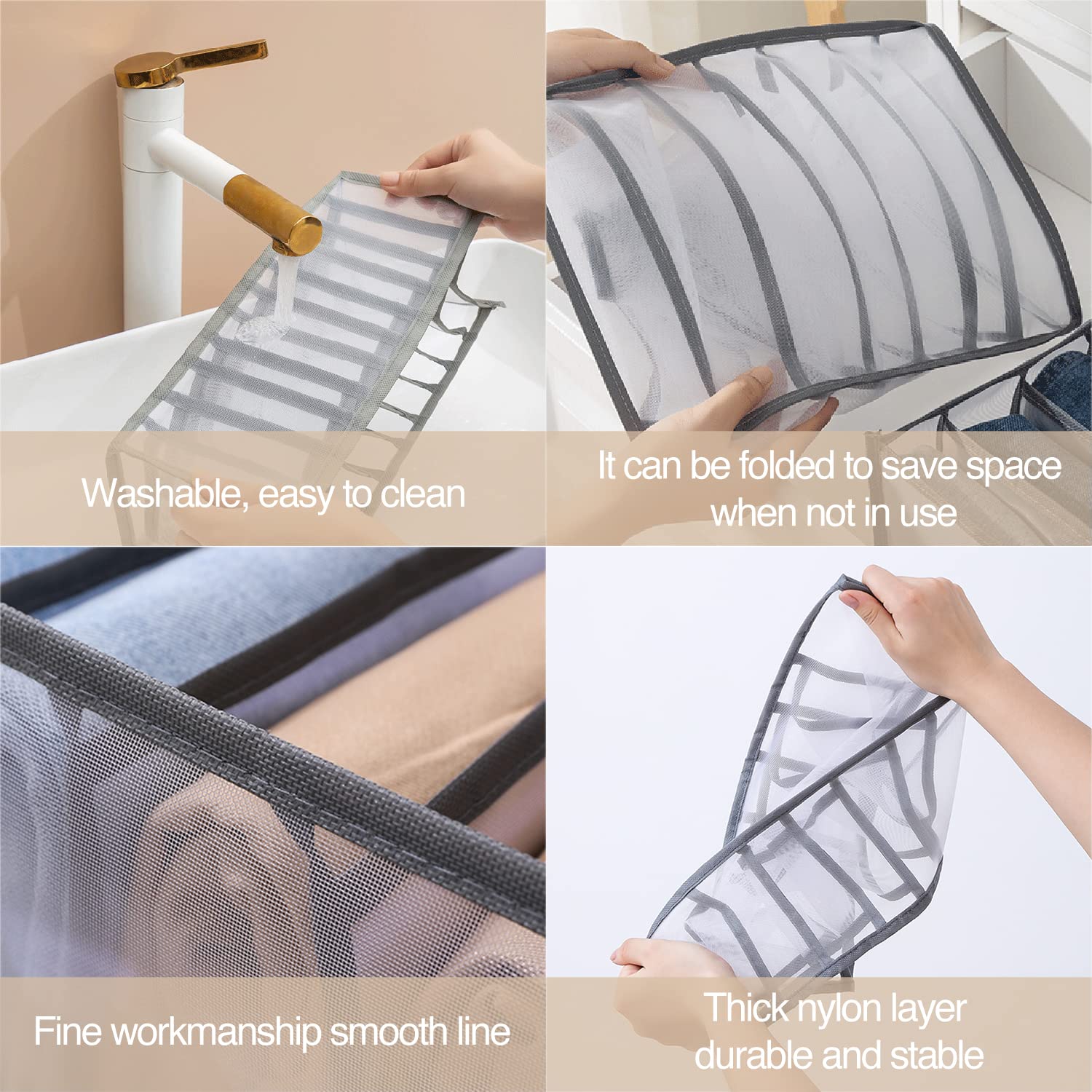 7 Grids Washable Portable Closet Organizer - Foldable Mesh Storage Box for Underwear, Socks, T-shirts & Accessories | Space Saving Wardrobe Solution for Bedroom, Dorm & Travel