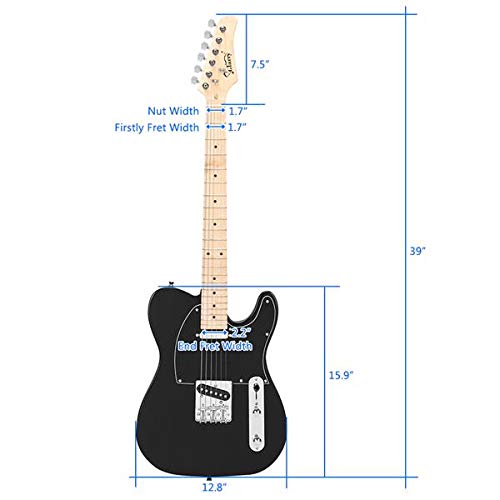 Aveland Maple Fingerboard Electric Guitar Bag with Strap, Plectrum, Connecting Wire & Spanner Tool - Black | Perfect for Home Practice, Studio Recording & Live Performances