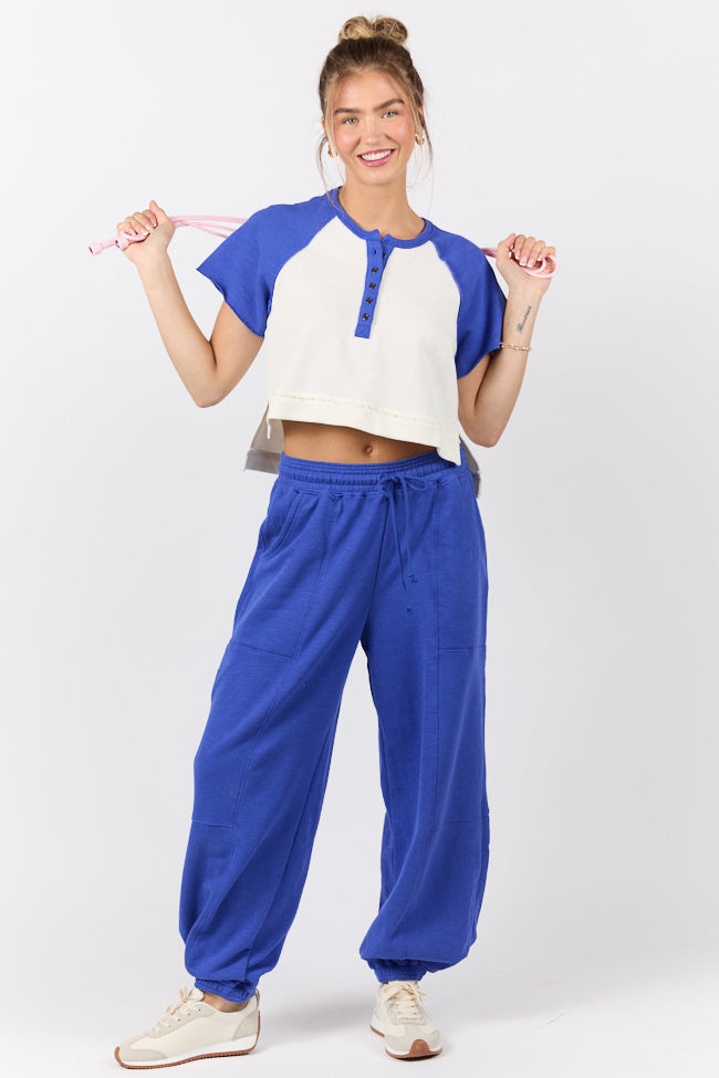 Outfield Angel Cobalt and Cream Color Block Tee - Soft Cotton Baseball Shirt for Women | Casual Streetwear & Game Day Outfits
