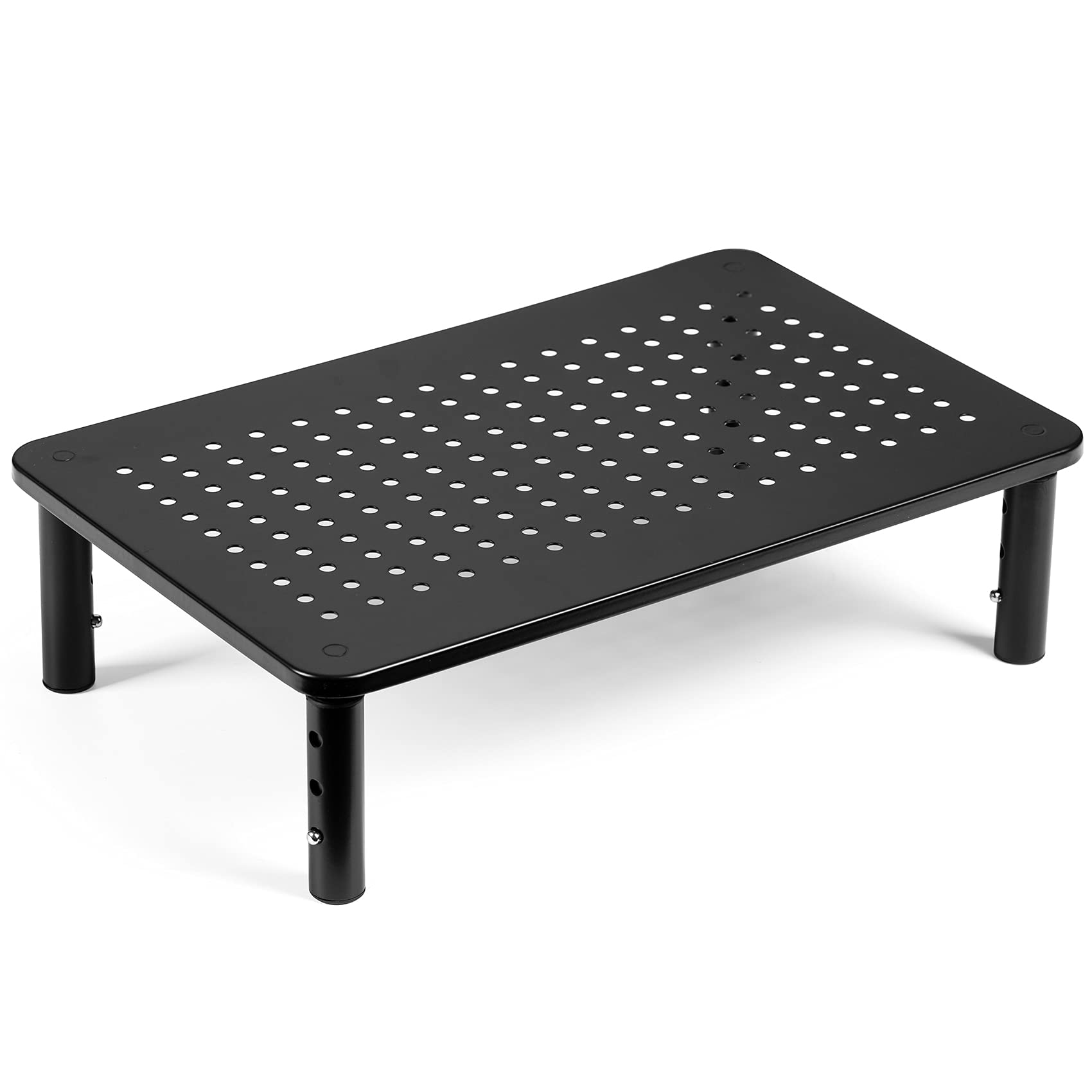 Adjustable Metal Monitor Stand Riser for Desktop - Sturdy Laptop & TV Screen Elevator with Mesh Platform (3 Height Settings) - Perfect for Home Office, Gaming Setup & Workspace Organization