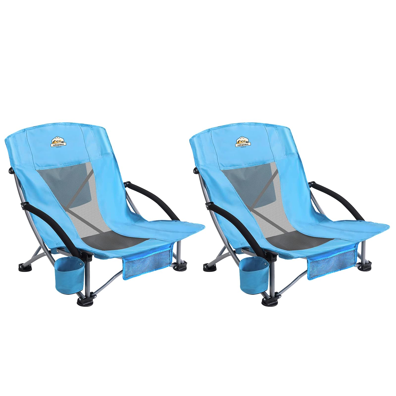 **2 Pack Low Back Camping Chairs - Heavy Duty 300 LBS Capacity, Portable Folding Outdoor Chairs with Carry Bag, Phone Pocket, Cooler & Cup Holder - Ideal for Beach, Picnic, Backyard & Camping (Blue, 2 Pcs)**