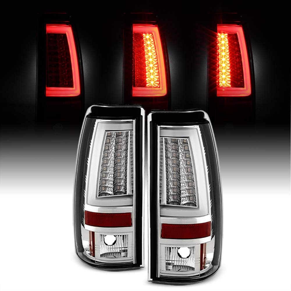ACANII LED Tail Lights for 2003-2006 Chevy Silverado 1500/2500HD/3500 - Chrome Tube Brake Lamp Assembly Pair (Left+Right) - Durable & Bright Replacement for Improved Night Visibility
