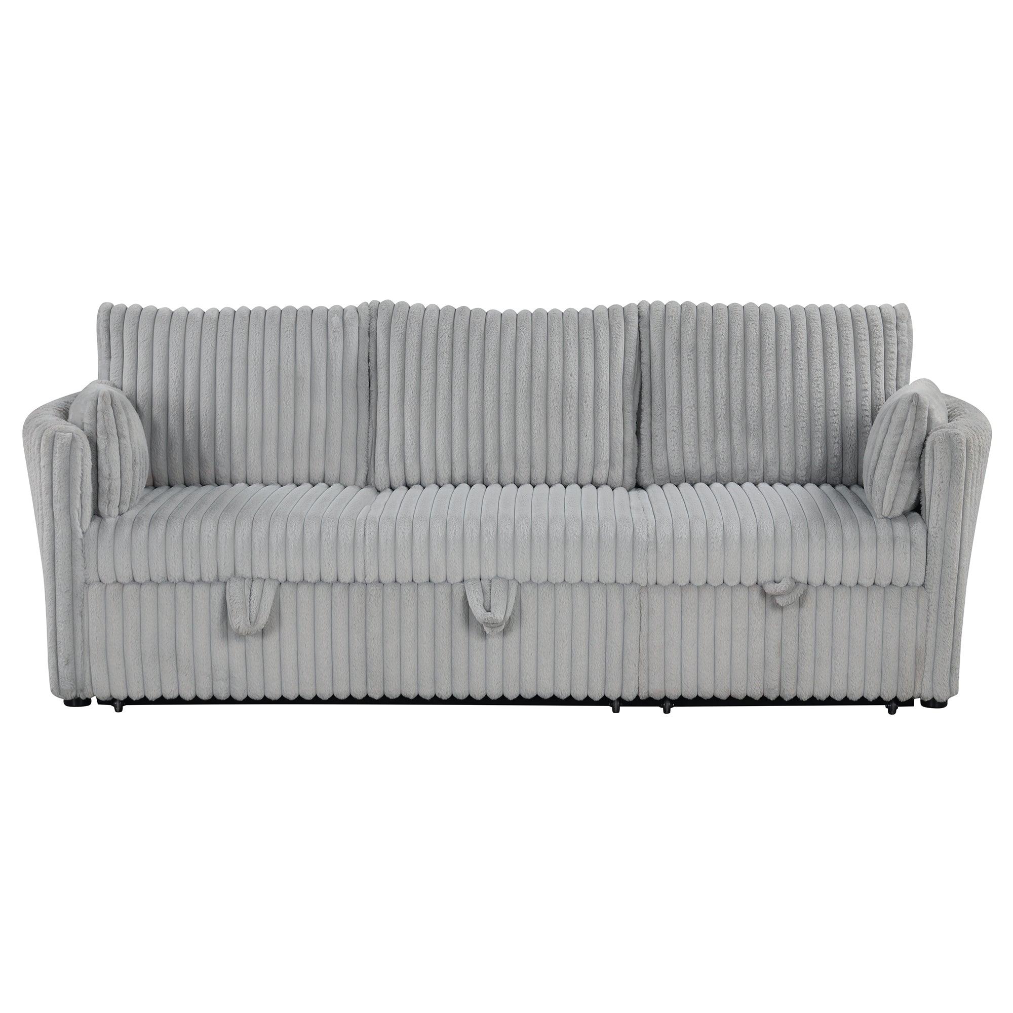 Light Gray Faux Fur Oversized Convertible Sleeper Sectional Sofa with USB Charging Ports - 3-in-1 Daybed, Couch & Chair with 2 Pillows - Perfect for Living Room, Home Theater & Guest Room
