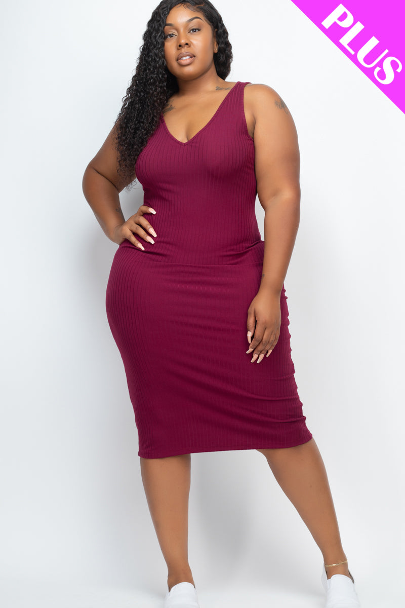Plus Size Ribbed Sleeveless Bodycon Midi Dress for Women - Stretchy Slim Fit Cocktail Party & Date Night Outfits