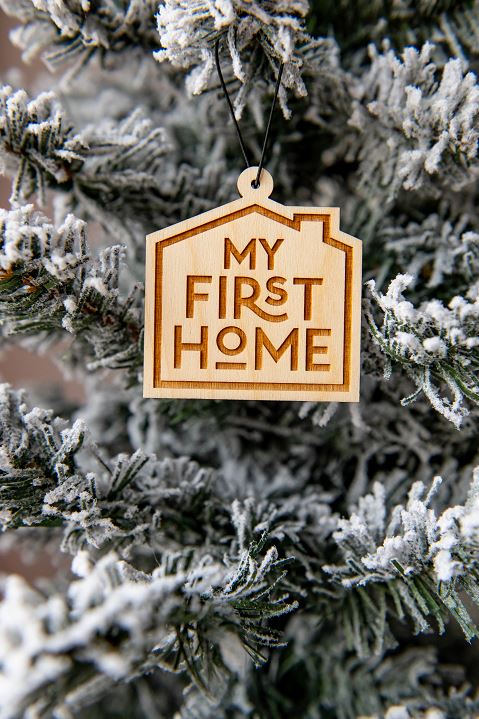 Huron Woodwork First Home Ornament - Handcrafted Wooden Keepsake for Housewarming, Wedding & New Home Gift - Perfect for Mantel Decor, Shelf Display or Memory Box
