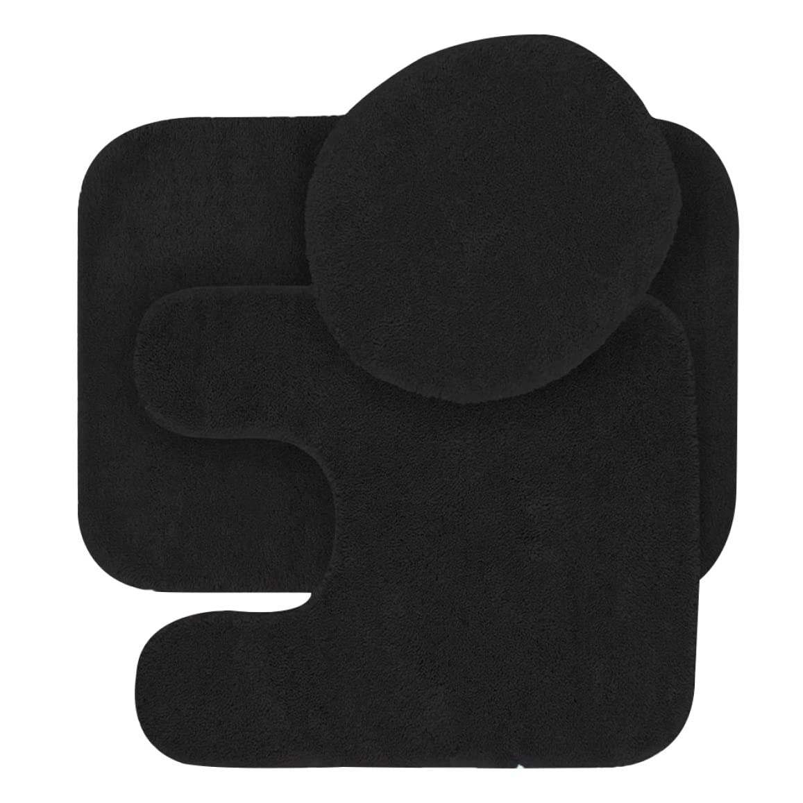 Non-Slip Absorbent U-Shaped Bathroom Rug Set - 3-Piece Contour Mat & Toilet Lid Cover in Black for Bathroom Safety & Comfort | Perfect for Bath Mats, Toilet Seat Covers & Home Decor Accessories