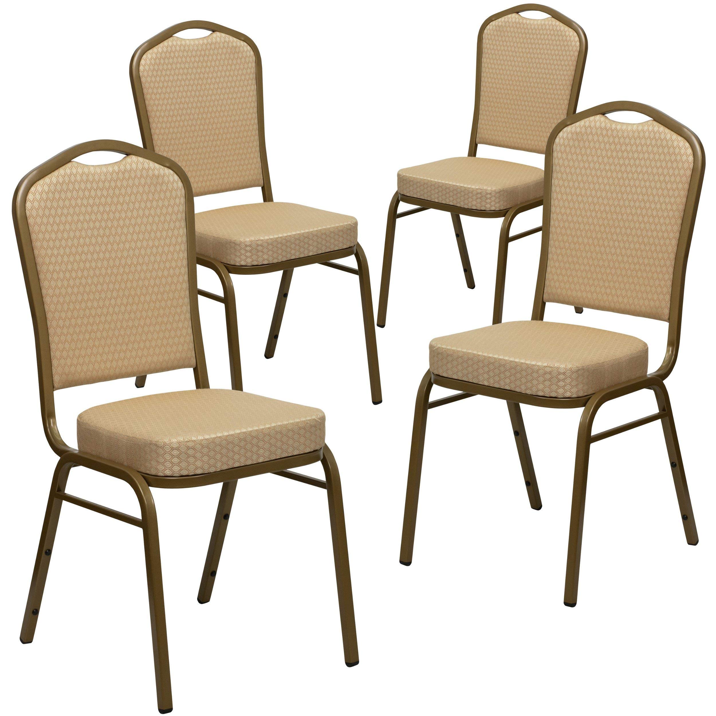 Flash Furniture 4-Pack HERCULES Series Navy Blue Patterned Fabric Stacking Banquet Chairs with Gold Vein Frame - Heavy Duty Event Seating for Weddings, Parties & Conferences