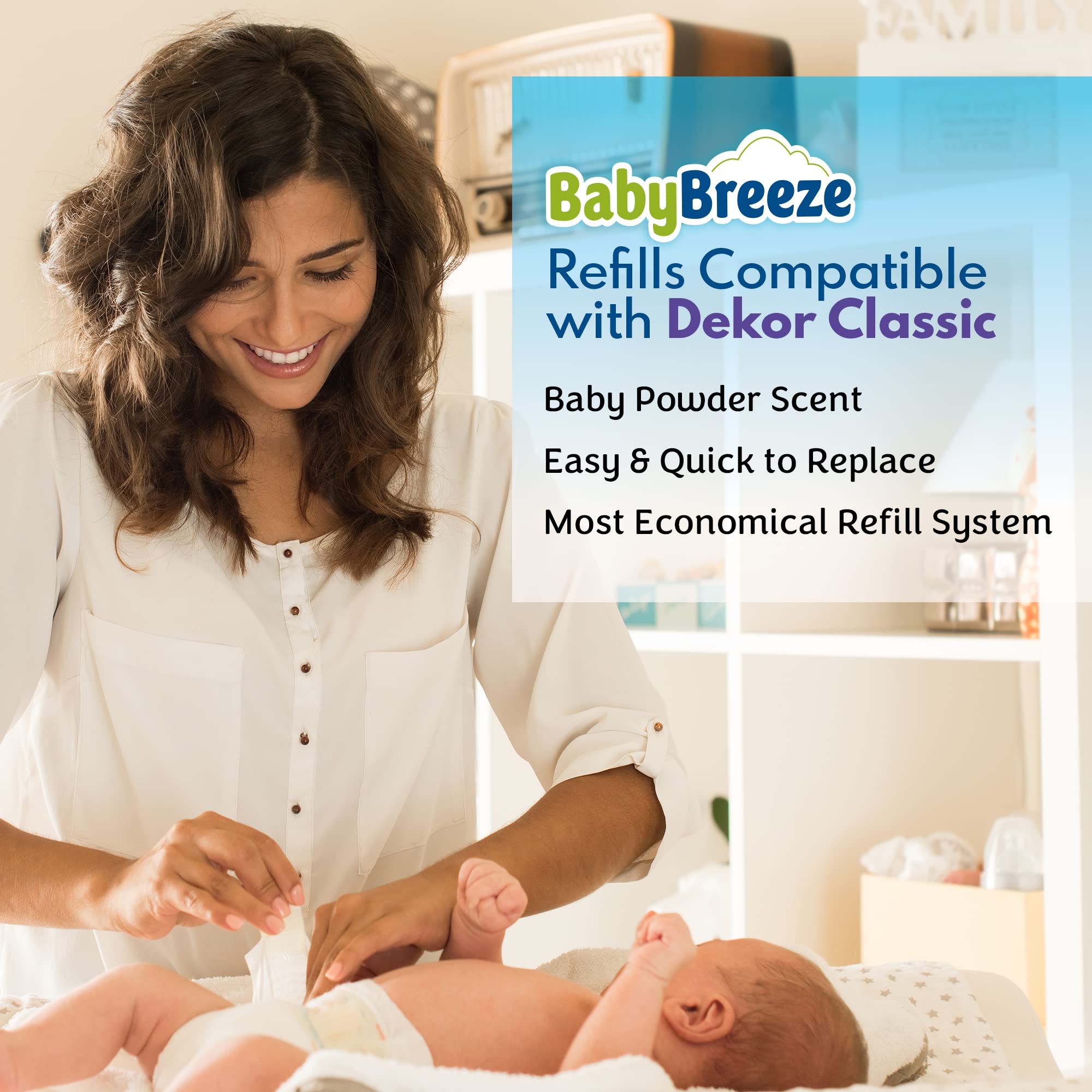 Dekor Classic Diaper Pail Refill Bags - 4 Pack | 1980 Diaper Capacity | Heavy Duty & Scented with Baby Powder | Perfect for Nursery, Daycare & Travel Use