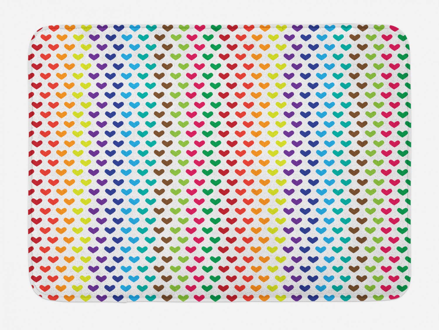 Ambesonne Hearts Non-Slip Bath Mat - Valentine's Day Themed Plush Bathroom Rug with Vivid Rainbow Colors, 30.2