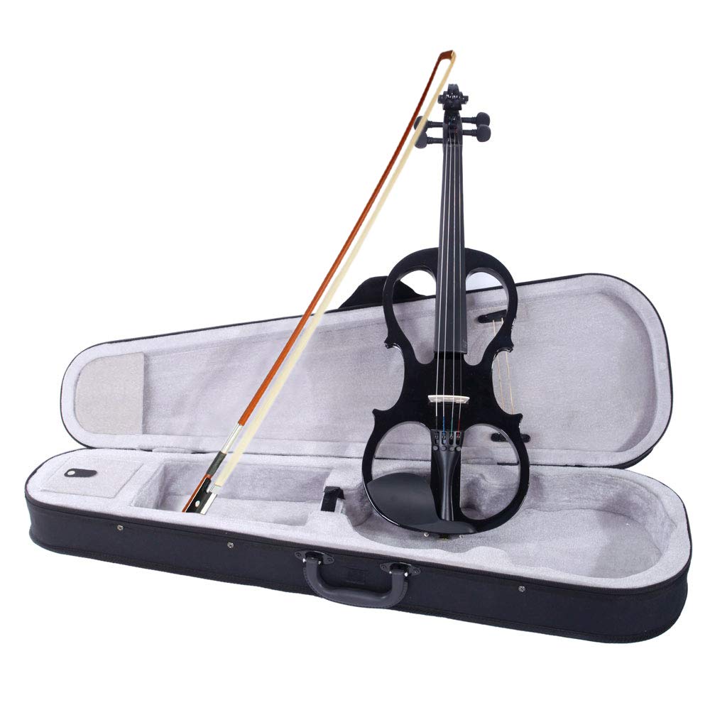 Professional 4/4 Full Size Electric Violin Kit for Adults & Students - Beginner Friendly Violin Set with Hard Case, Bow, Rosin & Headphones (Black) | Perfect for Practice, Performances & Studio Recording