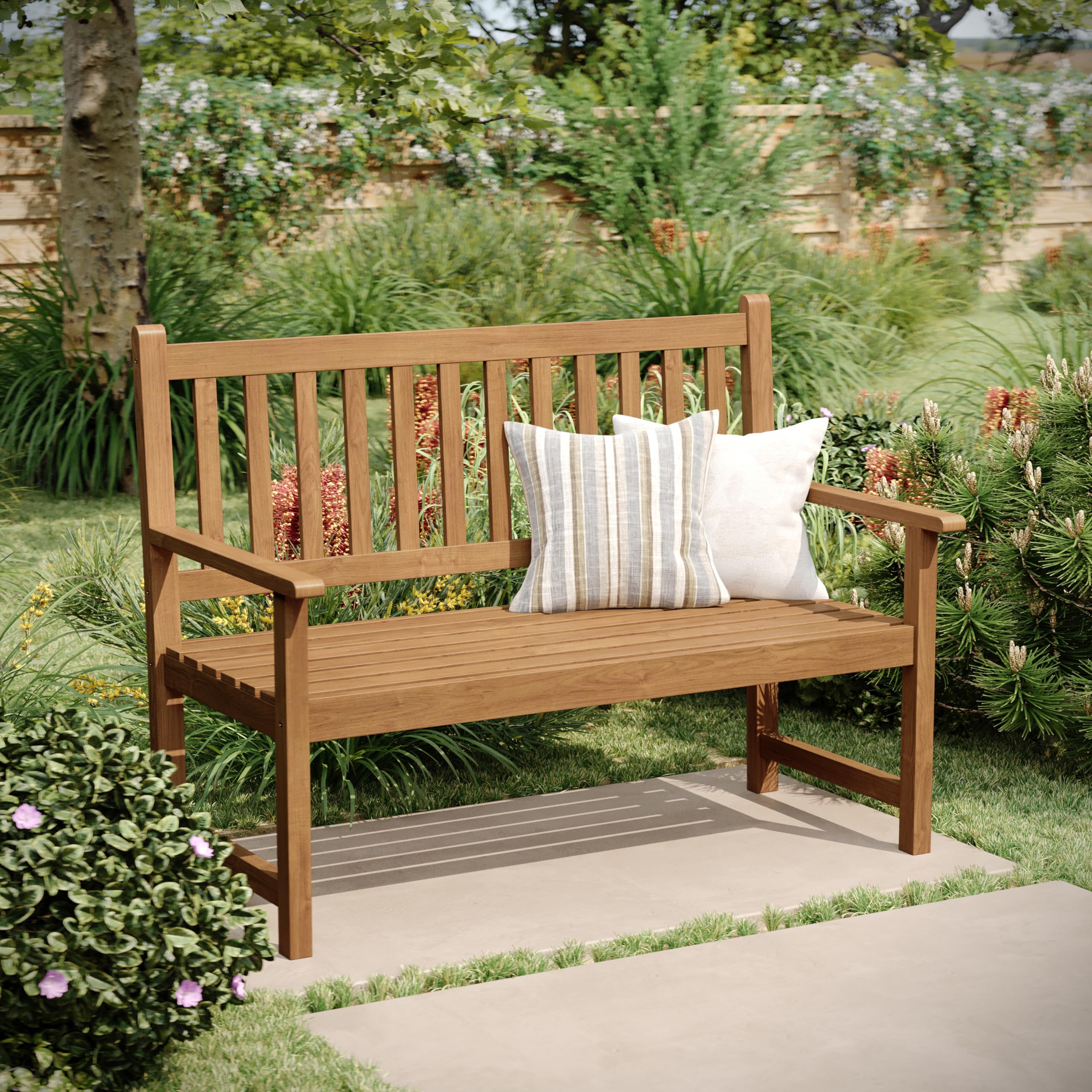 Flash Furniture Adele 2-Person Acacia Wood Bench - Indoor/Outdoor Slatted Patio Loveseat for Yard, Garden, Porch, Park - Durable Brown Wooden Seating for Relaxing Outdoors & Entertaining Guests