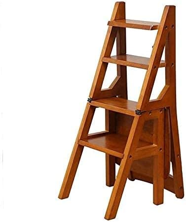 OKUOKA 4-Step Foldable Wooden Step Stool - Multi-Level Ladder Stool for Home, Kitchen, Bathroom & Garage - Space Saving Utility Stool with Non-Slip Surface (Color: A) - Perfect for Reaching High Shelves, Changing Light Bulbs & Kids' Bathroom Use