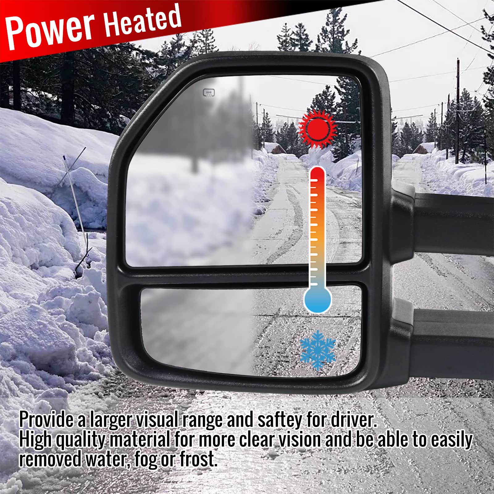 2007-2014 Ford F150 Power Heated Chrome Telescoping Tow Mirrors with Smoked LED Turn Signals - Perfect for Towing, Off-Roading & Night Driving
