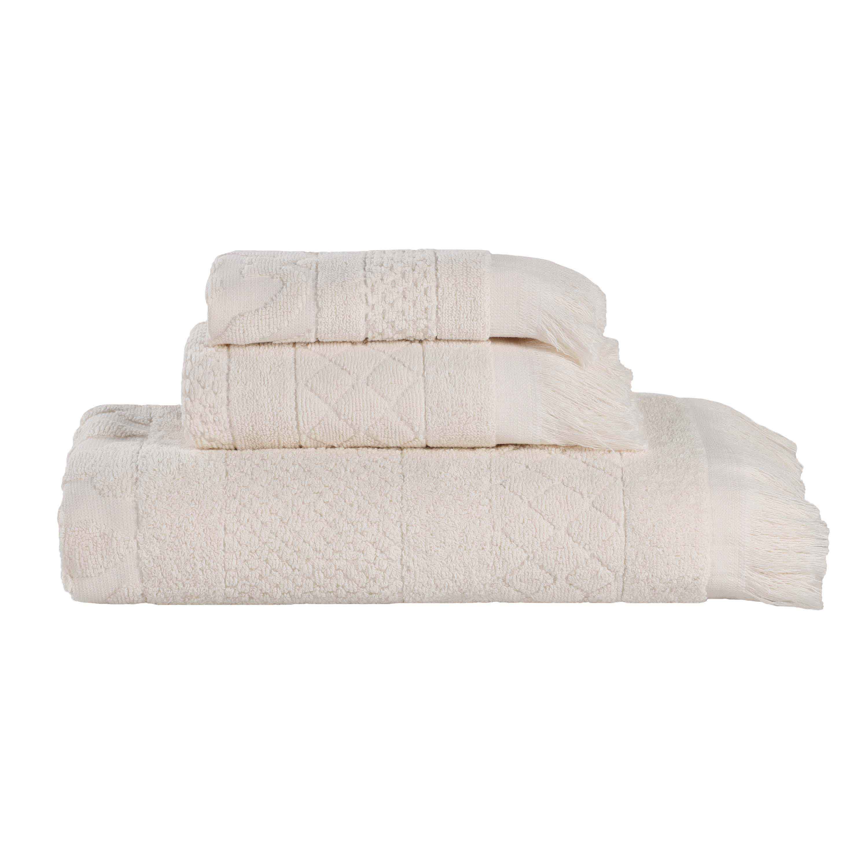 Premium Cotton Geometric Jacquard Plush Soft Absorbent 3-Piece Bath Towel Set - Luxury Spa & Guest Bathroom Essentials
