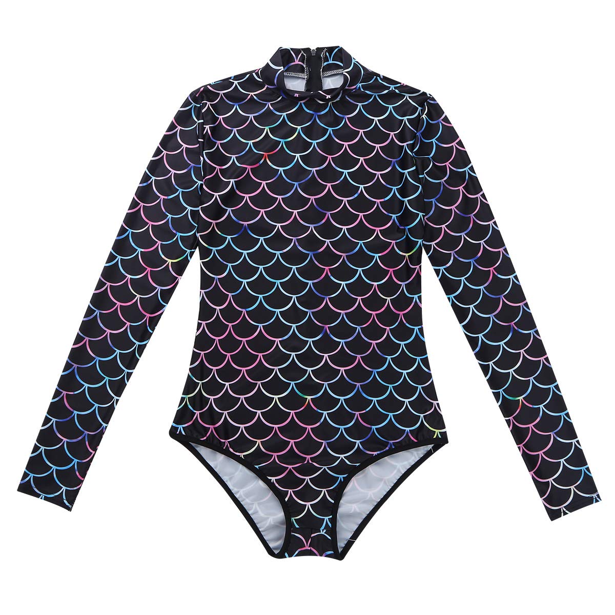ACSUSS Women's Long Sleeve Rash Guard Swimsuit - Mermaid Scale Print UPF 50+ Sun Protection for Surfing, Swimming & Beach Activities
