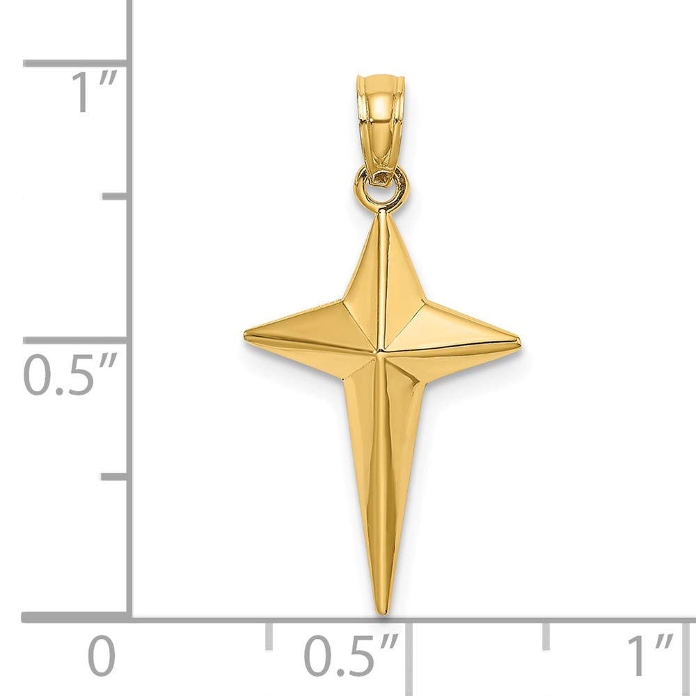 14K Yellow Gold 2D Polished Triangle Tipped Cross Pendant Necklace - Elegant Religious Jewelry for Women, Perfect for Gifts, Church, Weddings & Everyday Wear