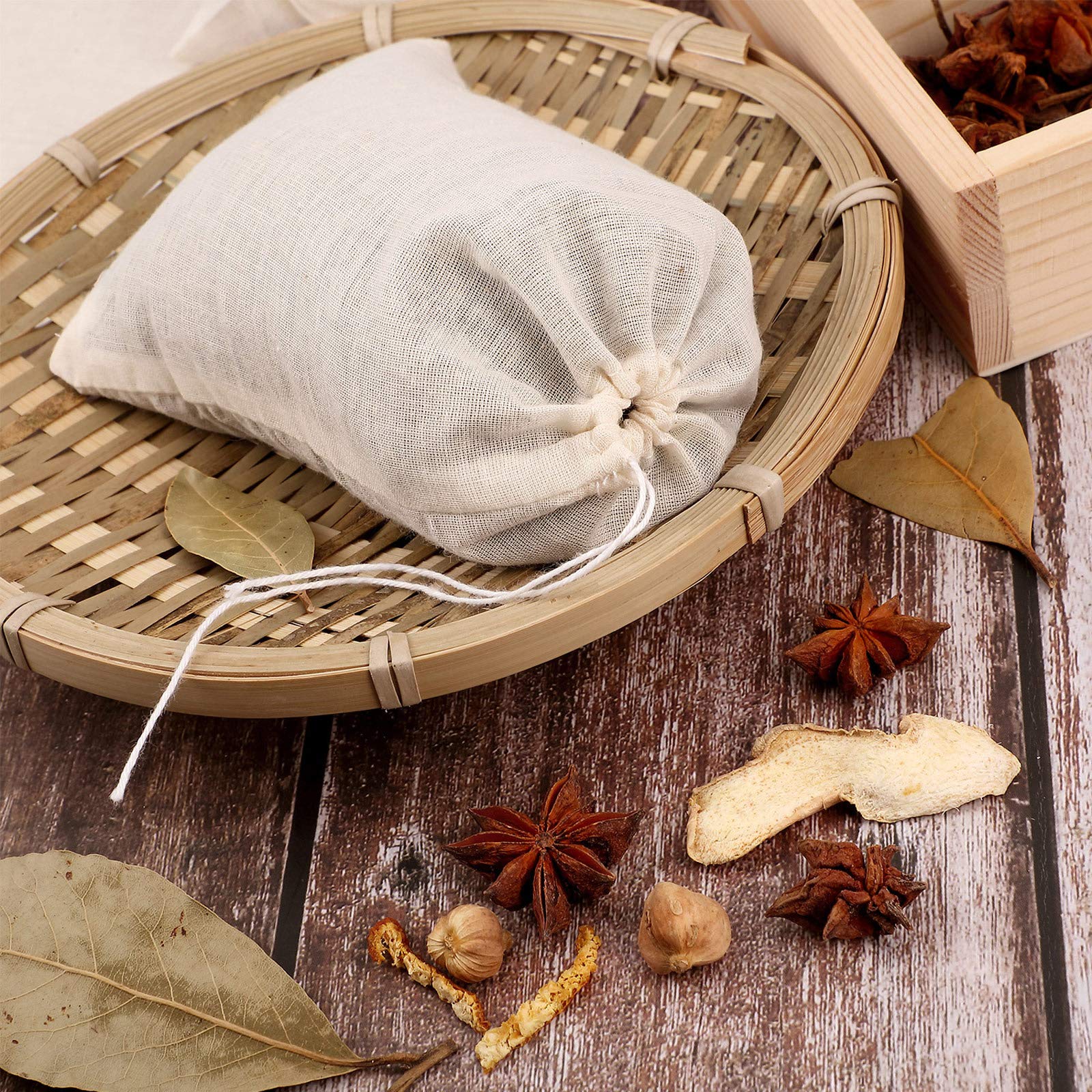 24-Piece Reusable Cheesecloth Bags for Straining, Cooking, Tea & Soup - 3x4 Inch Muslin Drawstring Spice Bags | Perfect for Homemade Broths, Herbal Teas & DIY Spice Blends