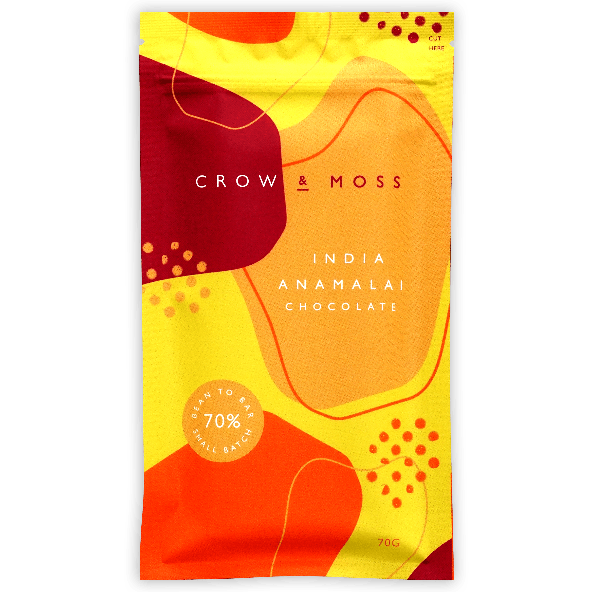 Premium Crow & Moss India Anamalai 70% Dark Chocolate Bar - Organic Single Origin Cocoa - Perfect for Baking, Gifting & Healthy Snacking