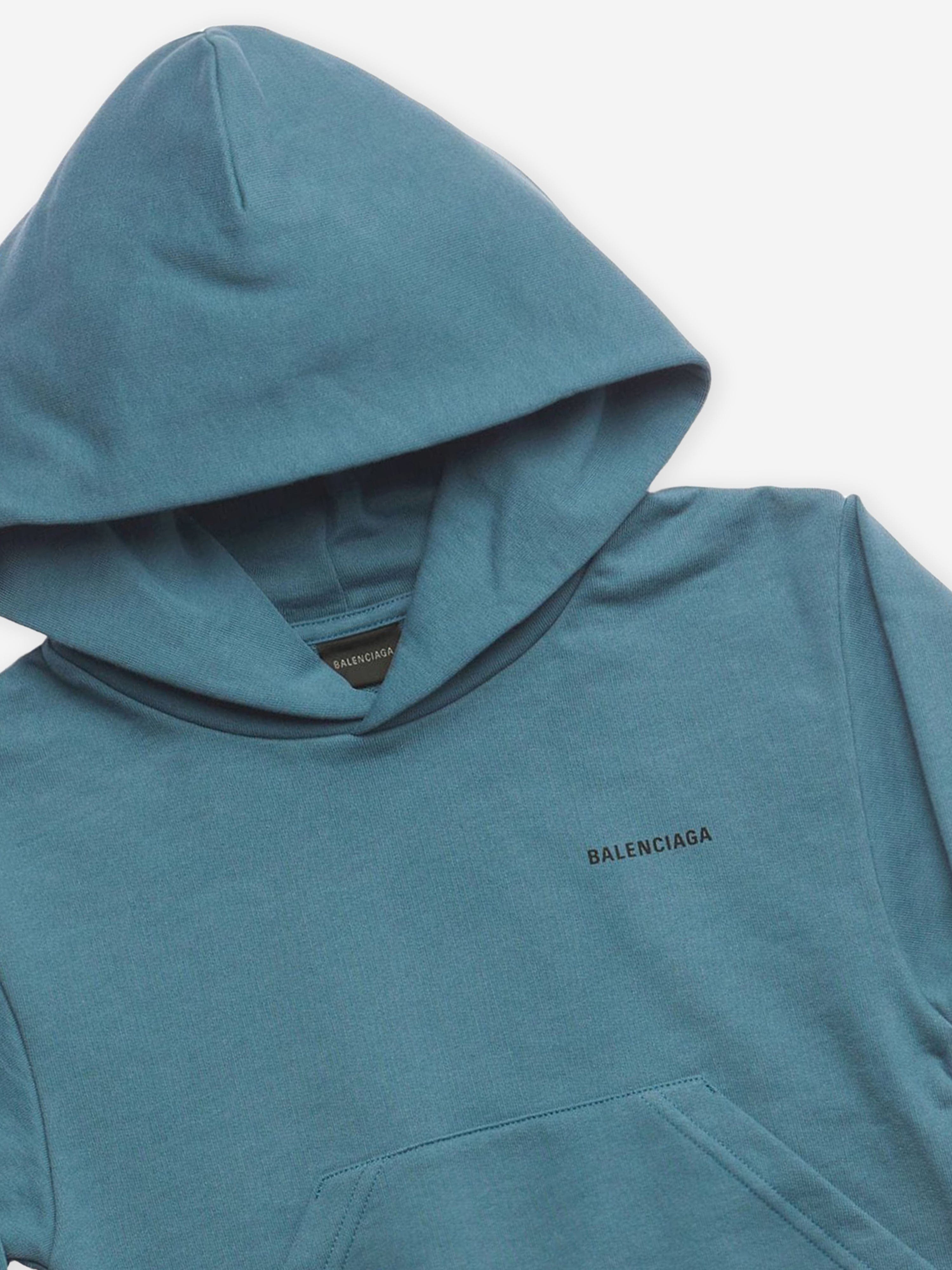 Balenciaga Kids Logo Hoodie - Teal Blue Cotton Pullover for Boys & Girls | Stylish Casual Wear for School, Playdates & Family Outings
