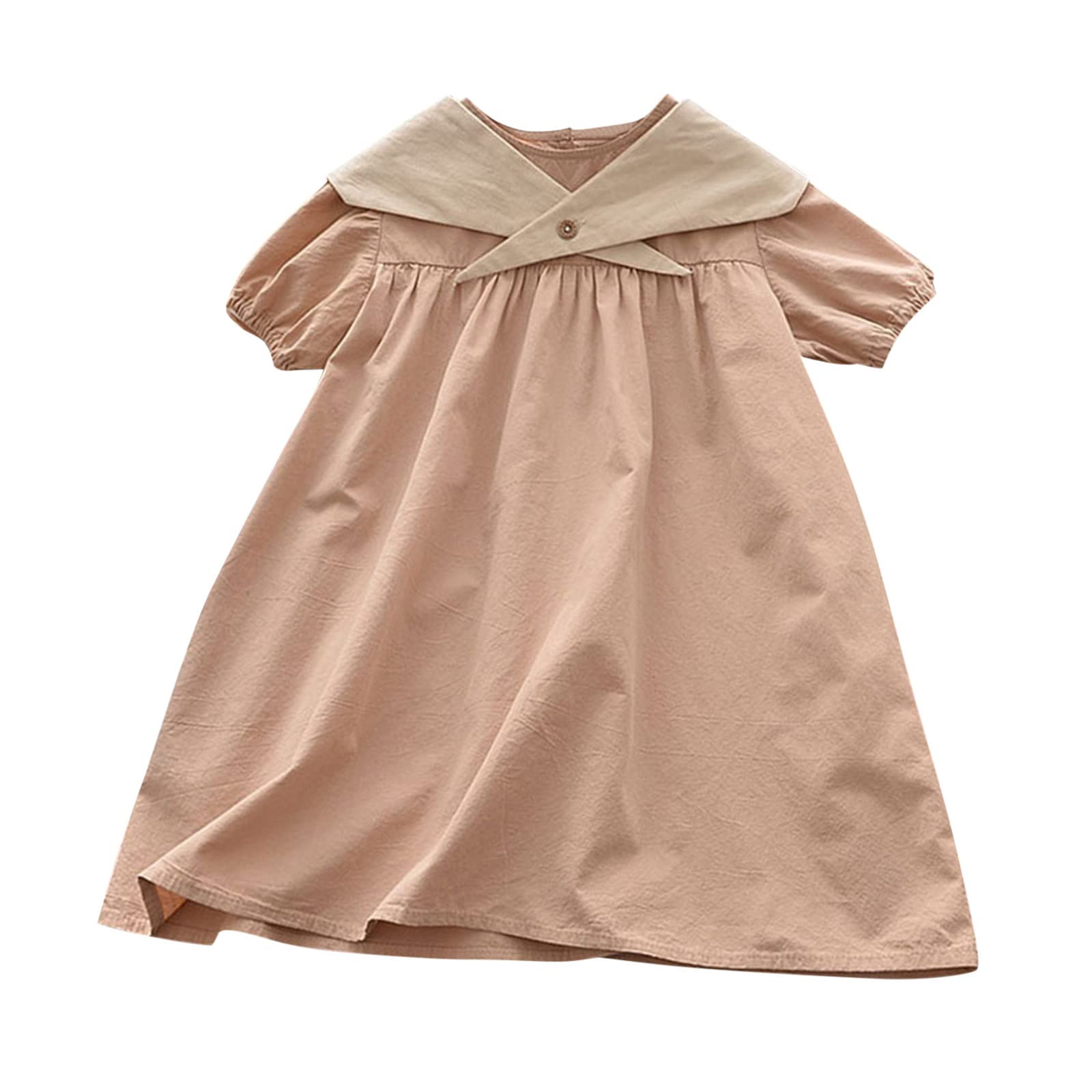 Baby Girls Solid Color Short Sleeve A-Line Ruffle Sundress - Toddler Princess Summer Dress for Outdoor Play, Beach & Birthday Parties
