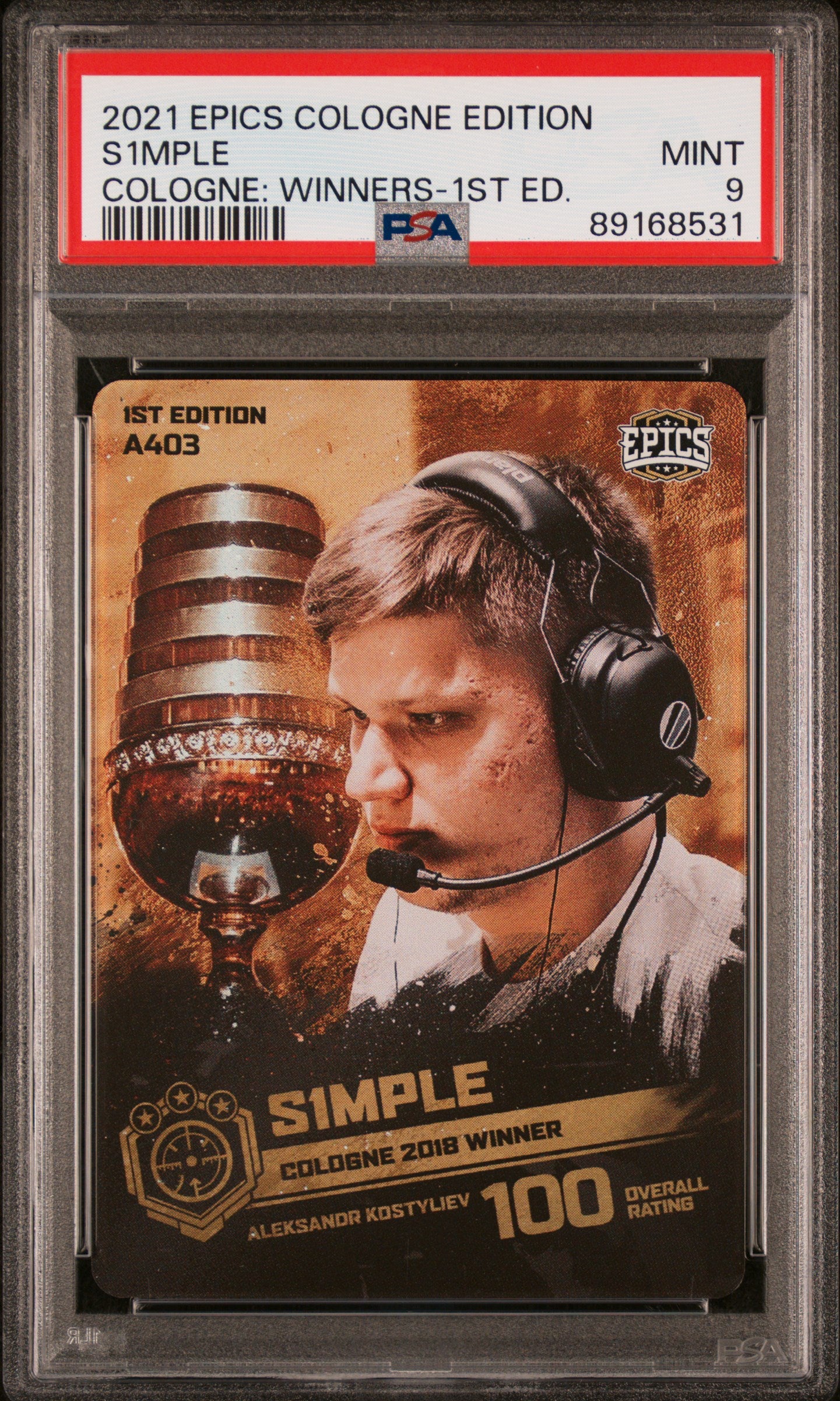 PSA 9 Graded S1mple #A403 Winners 1st Edition 2021 Epics Cologne Edition CS:GO Collectible Card - Perfect for Esports Fans & Gaming Memorabilia Collectors