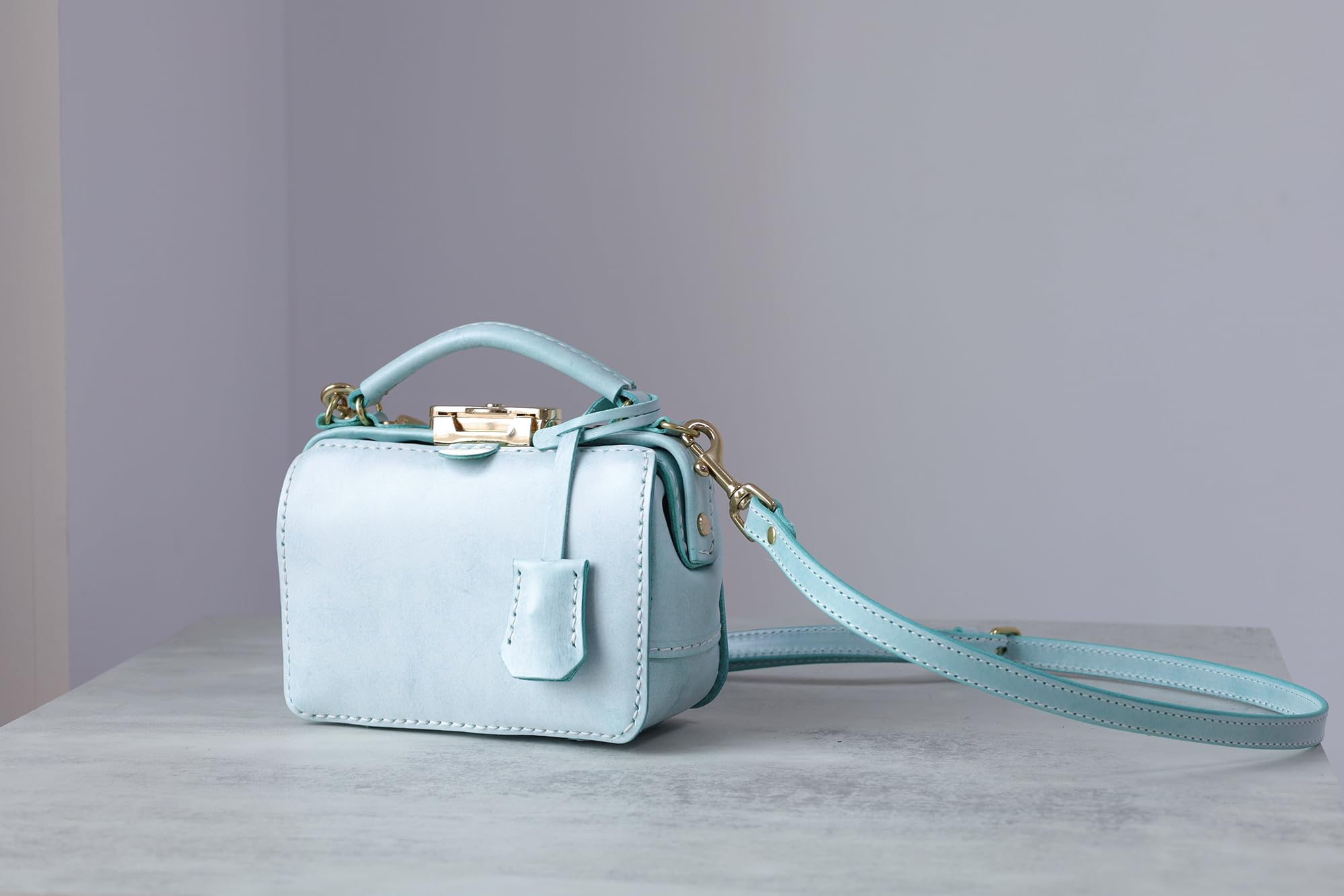 Premium Dulles Doctor Bag for Women - Genuine Cowhide Leather Handmade Shoulder Purse in Light Blue | Perfect for Work, Travel & Everyday Use