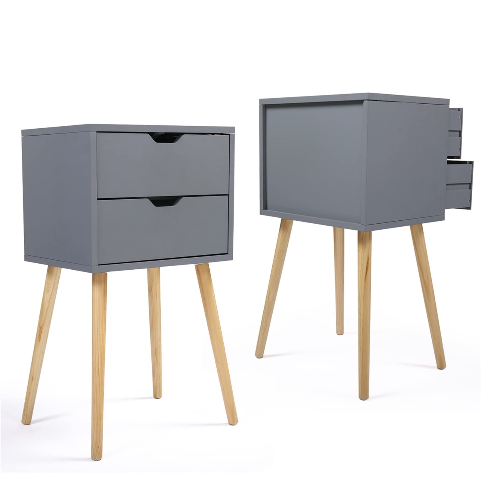 Modern Nightstand with 2 Drawers - Gray Bedside Table for Bedroom, Office & Dorm | Space-Saving Storage Solution for Books, Lamps & Bedroom Essentials | Set of 2 Contemporary End Tables
