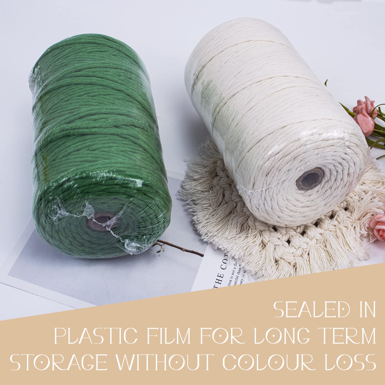 3mm Single Strand Macrame Cord 220 Yards - Natural Cotton Rope for Wall Hangings, Plant Hangers, DIY Crafts & Home Decor | Perfect for Bohemian Style, Macrame Projects & Handmade Gifts