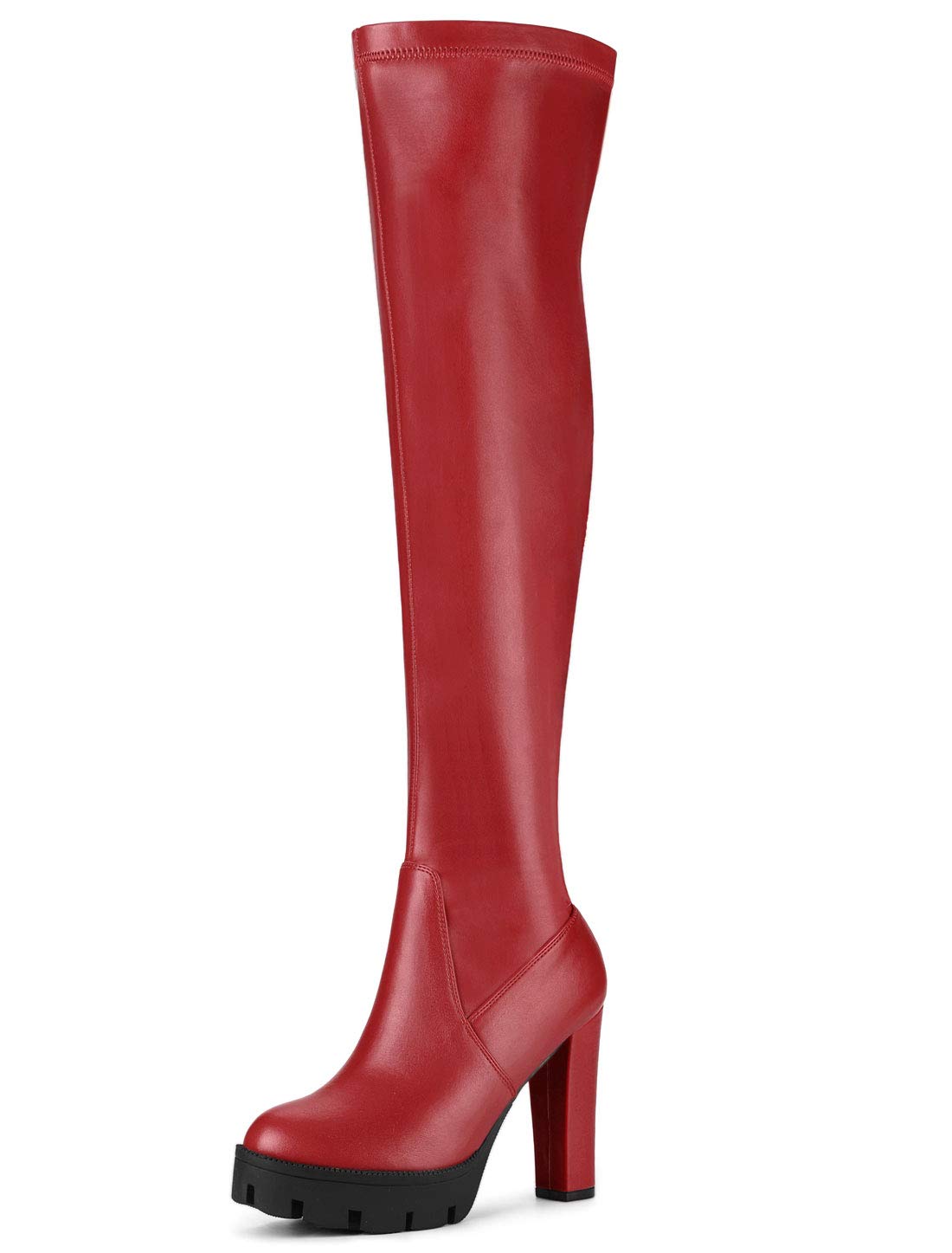 Allegra K Women's Chunky Heel Over The Knee Boots - Platform High Heel Booties for Women, Fashionable Winter & Fall Boots for Party, Night Out, and Date Night