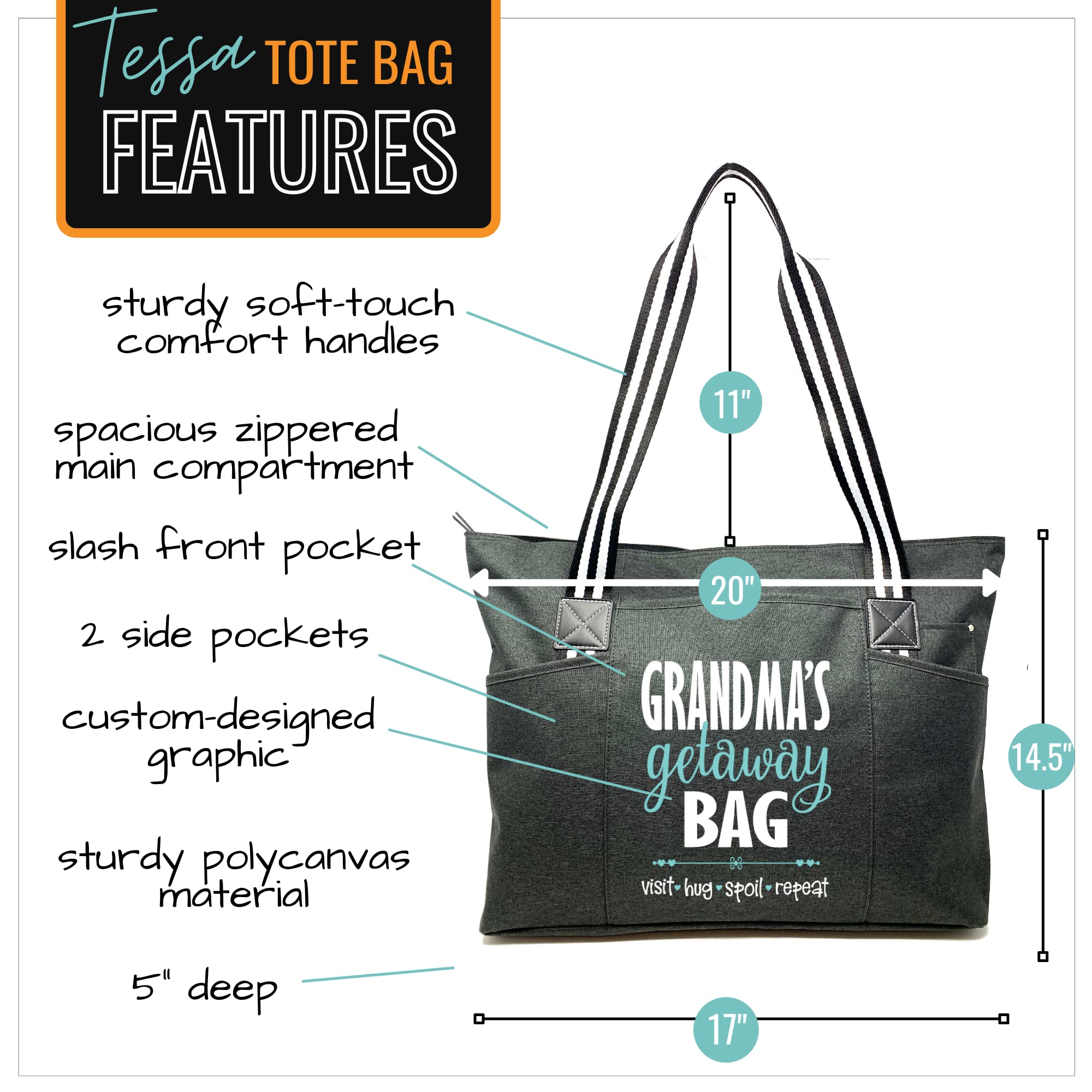 Durable Grandma Tote Bag with Zipper & Pocket - Perfect for Shopping & Daily Use