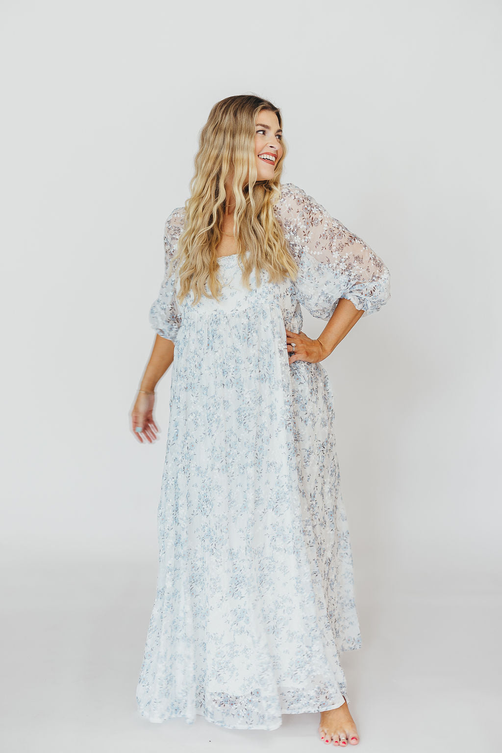 Blue and White Smocked Maxi Dress for Women - Bump Friendly Maternity & Inclusive Sizing (S-3XL) | Perfect for Beach Vacations, Summer Weddings & Casual Outings