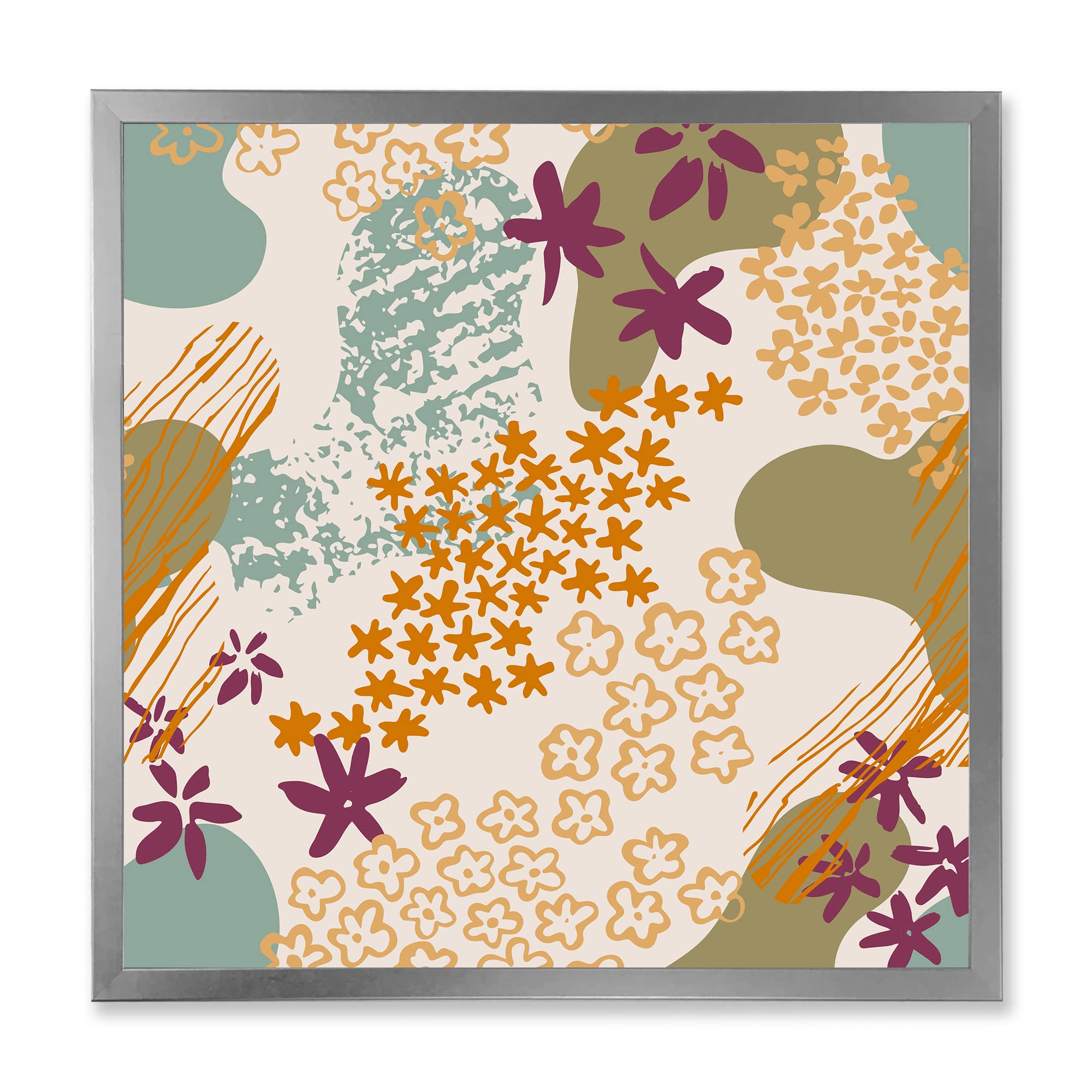 Modern Framed Wall Art with Flowers Silhouettes & Fluid Shapes - Elegant Home Decor for Living Room, Bedroom or Office
