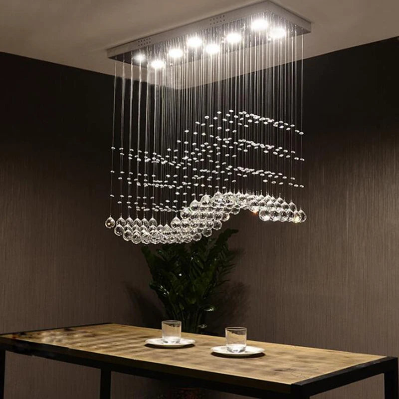 Elegant Raindrop Rectangular Crystal Chandelier - Modern Dining Room Lighting Fixture for Formal Dining, Wedding Venues & Luxury Home Decor