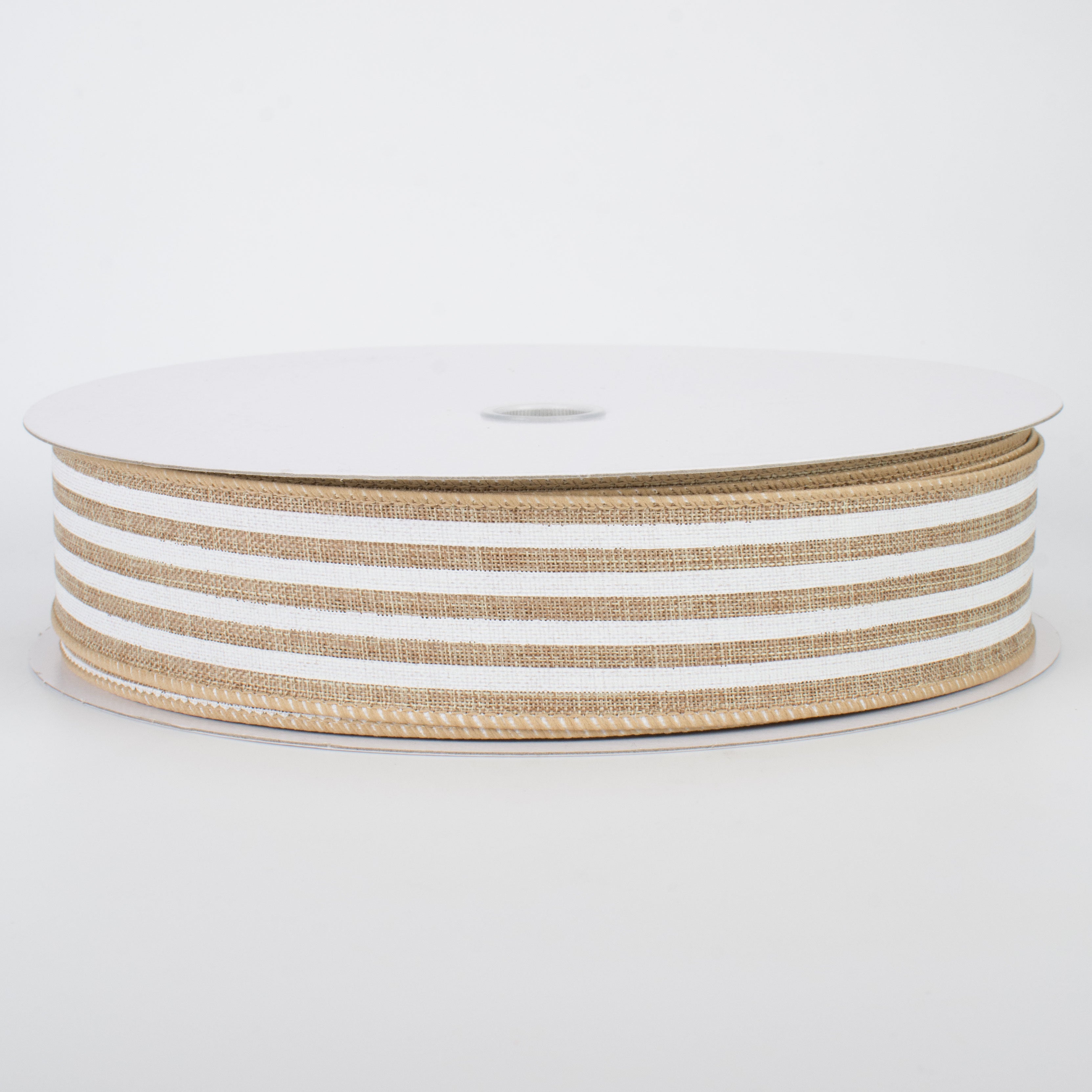1.5 Inch Cabana Stripes Ribbon - White & Beige Cotton Ribbon (50 Yards) for Gift Wrapping, DIY Crafts, Party Decorations and Hair Bows