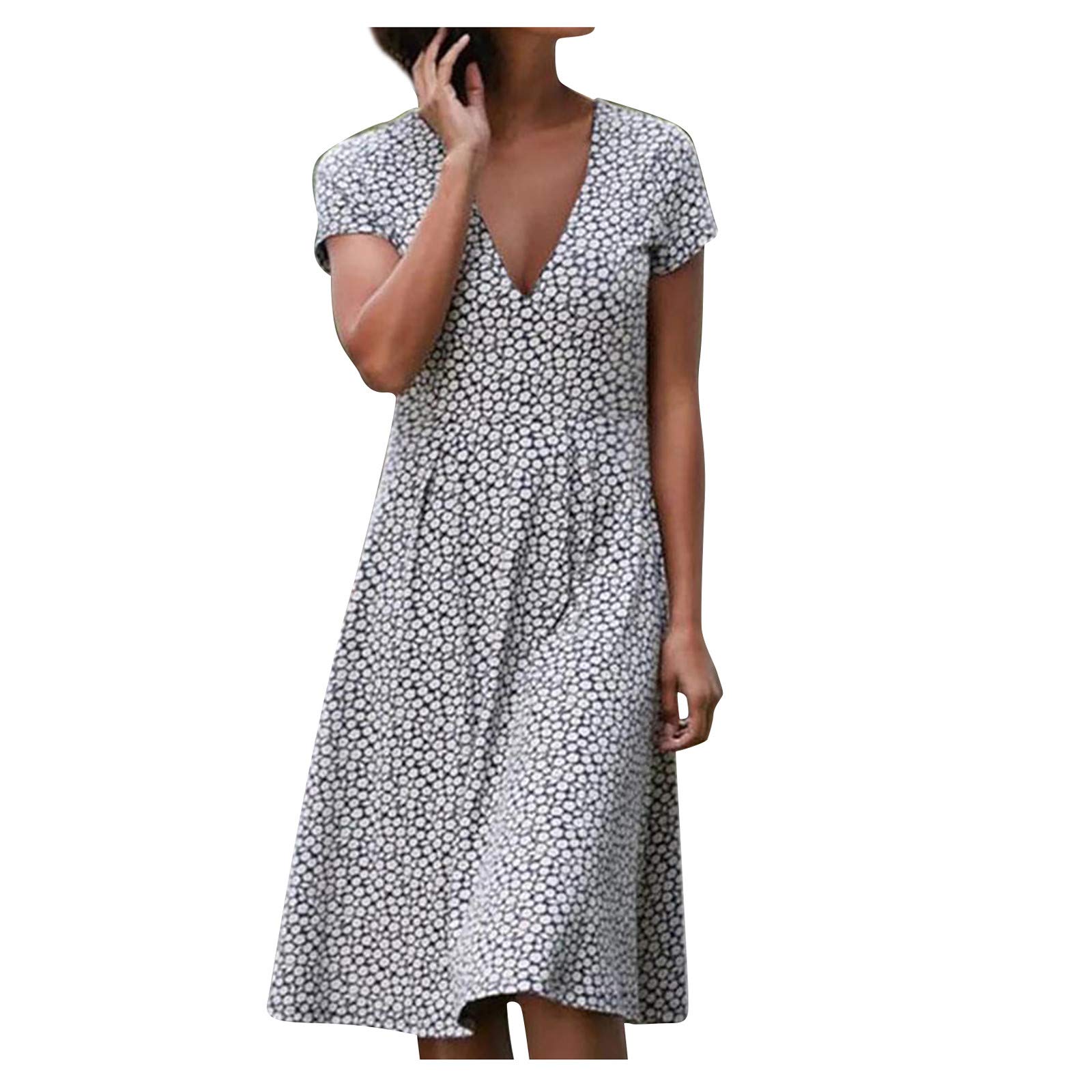 Women's Floral Printed Short Sleeve Summer Dress - Round Neck Casual Sundress for Beach, Vacation & Outdoor Activities