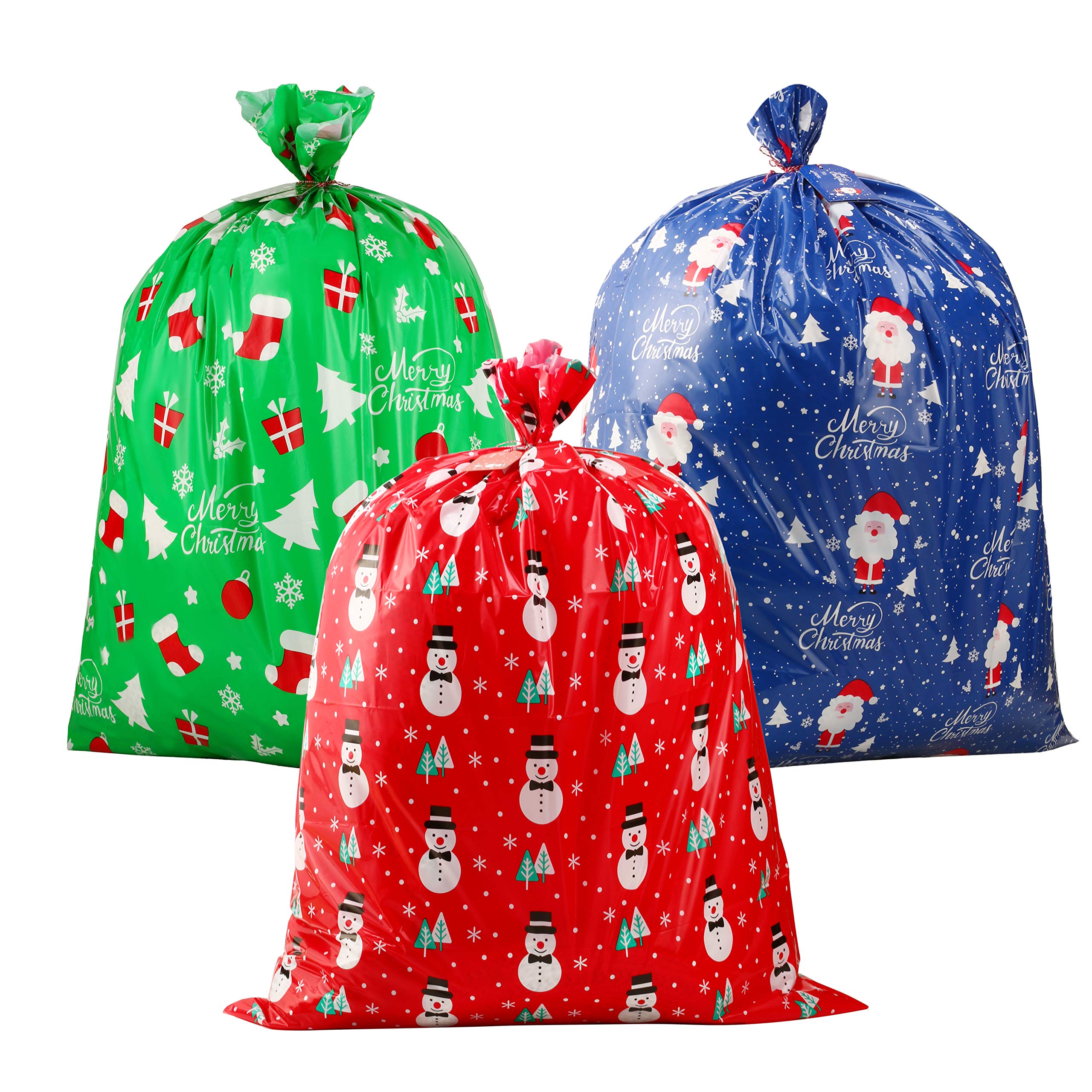 CCINEE 3-Piece Giant Christmas Gift Bags Set - 36x44 Inch Santa Claus Holiday Wrapping Sacks for Kids with Name Tag & Drawstring - Perfect for Christmas Presents, Party Favors & Festive Gift Giving