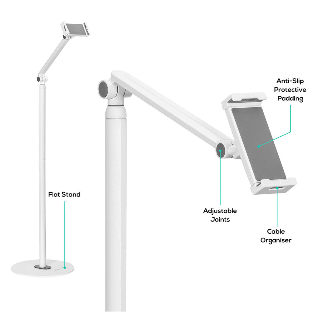 Activiva Universal iPad & Tablet Floor Stand 1.3m (4.7-12.9 inch) Adjustable Height - White - Perfect for Home, Office, or Classroom Use