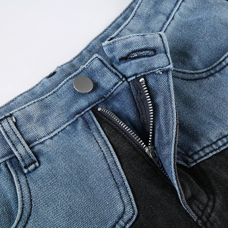 CYee Women's High Waist Denim Shorts - Y2K Grunge Patchwork Star Design, Baggy Straight Leg Jean Shorts for Hip Hop, Goth & Streetwear | Perfect for Summer Outfits, Concerts and Casual Street Style