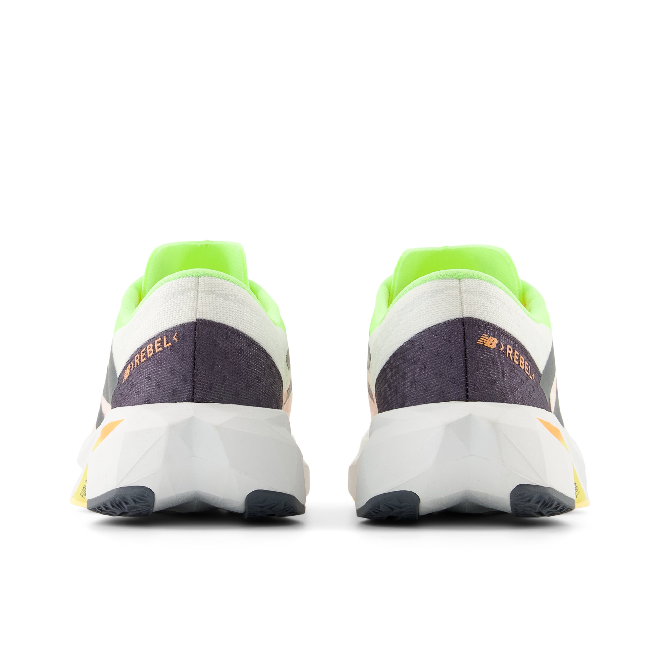 Men's FuelCell Rebel v4 Running Shoes - Lightweight & Breathable for Training & Racing (White/Bleached Lime Glo/Hot Mango) | Perfect for Marathon, Jogging & Gym Workouts
