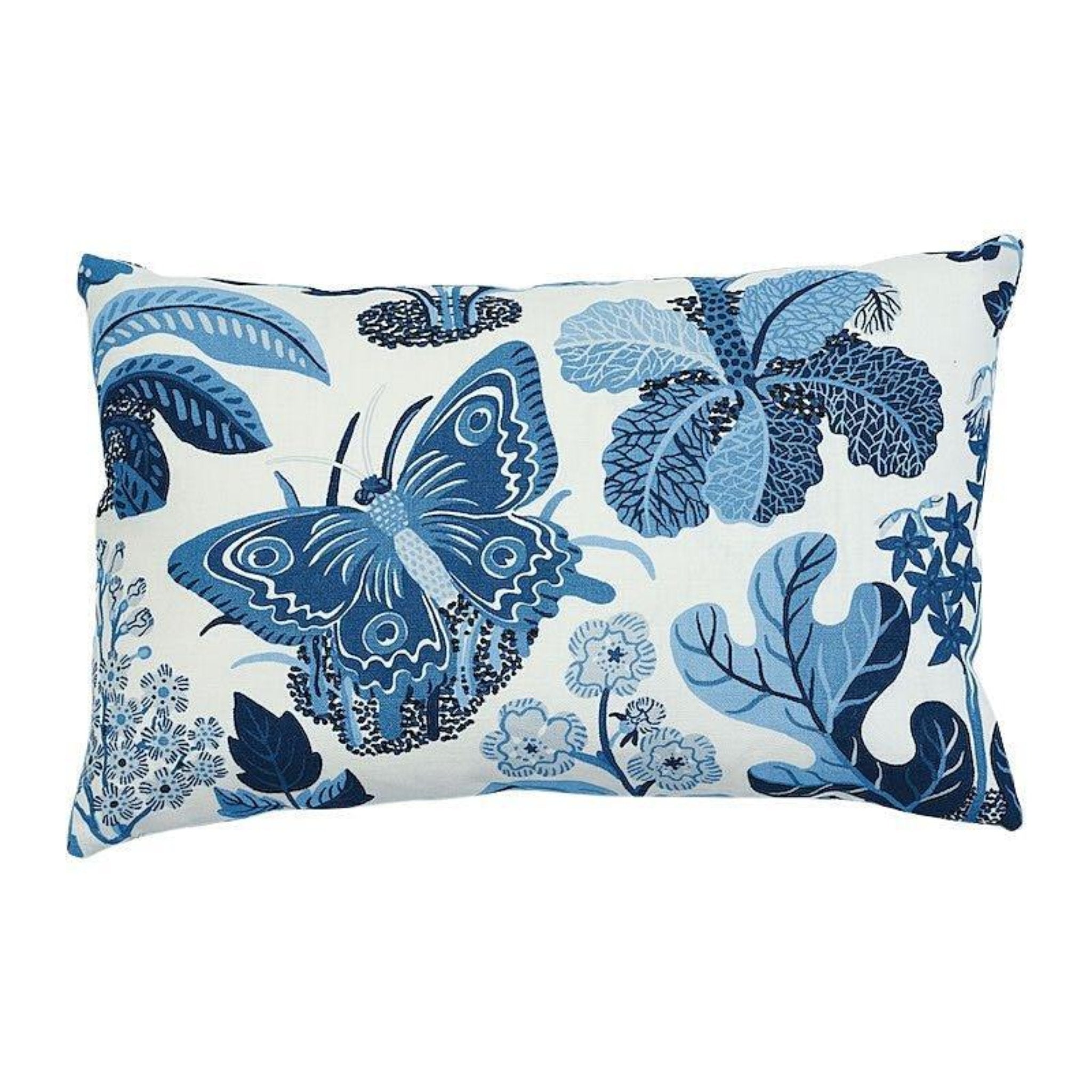 Blue Exotic Butterfly Print Lumbar Linen Throw Pillow - Decorative Cushion for Sofa, Bed & Home Decor - Perfect for Living Room, Bedroom & Nursery Accents