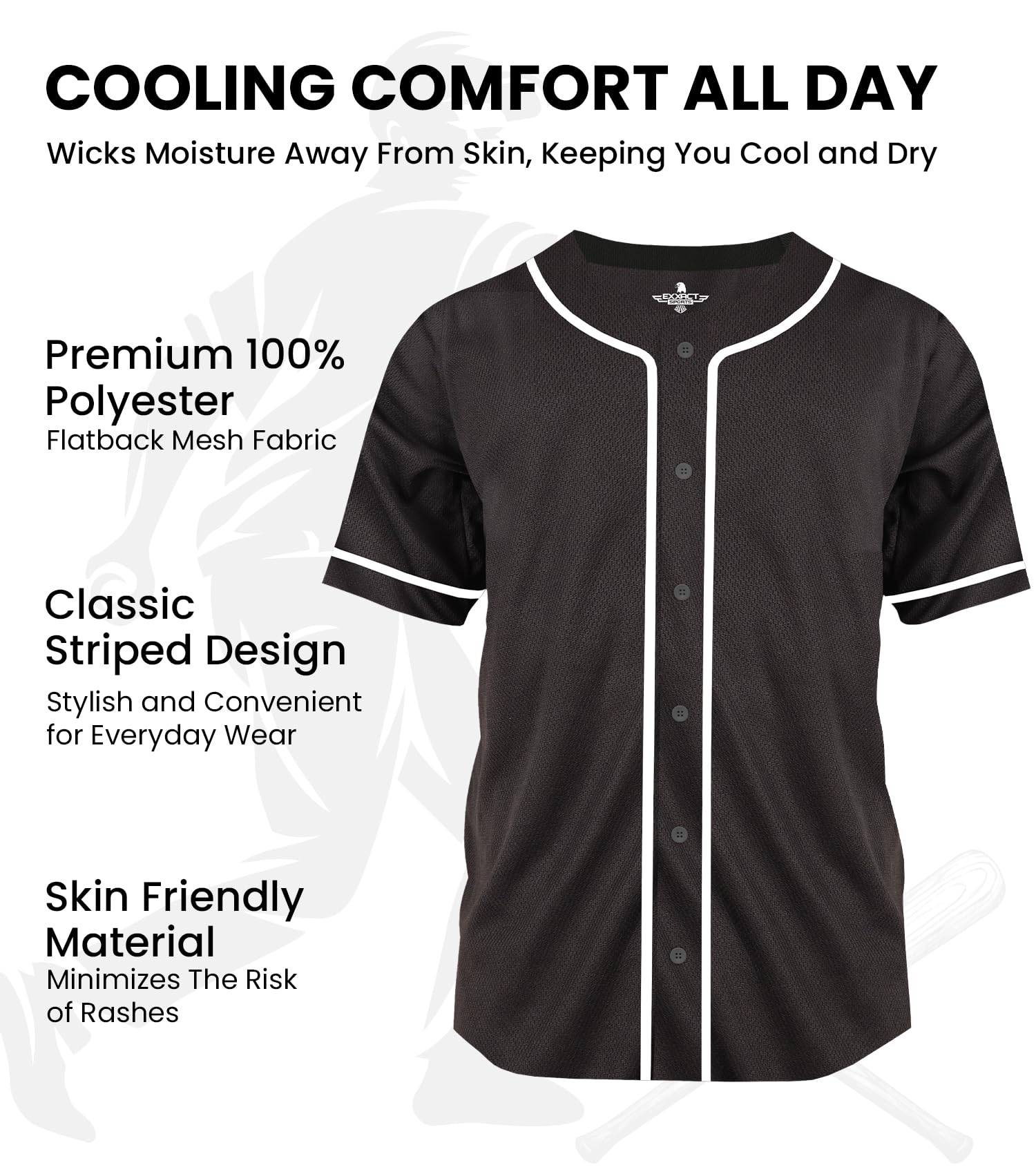 **Exxact Sports Blank Baseball Jersey for Men & Women - Button Down Plain Baseball Uniform for Team Sports, Practice & Casual Wear**