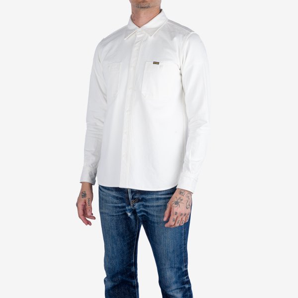 Iron Heart IHSH-391 Heavyweight 13.5oz Denim Work Shirt for Men - Classic White Cotton Shirt for Workwear, Outdoor & Casual Style