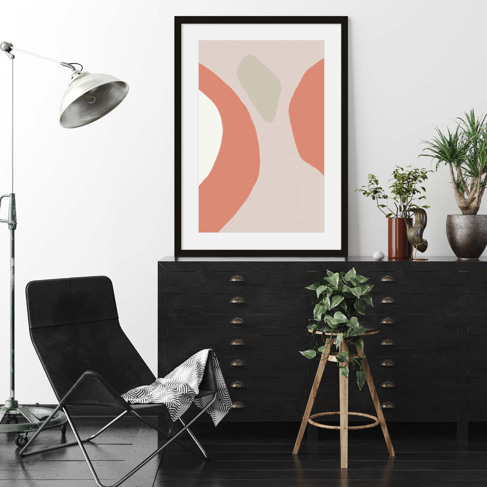 Soft Orange Abstract Framed Wall Art - Modern Canvas Painting for Living Room, Bedroom & Office Decor