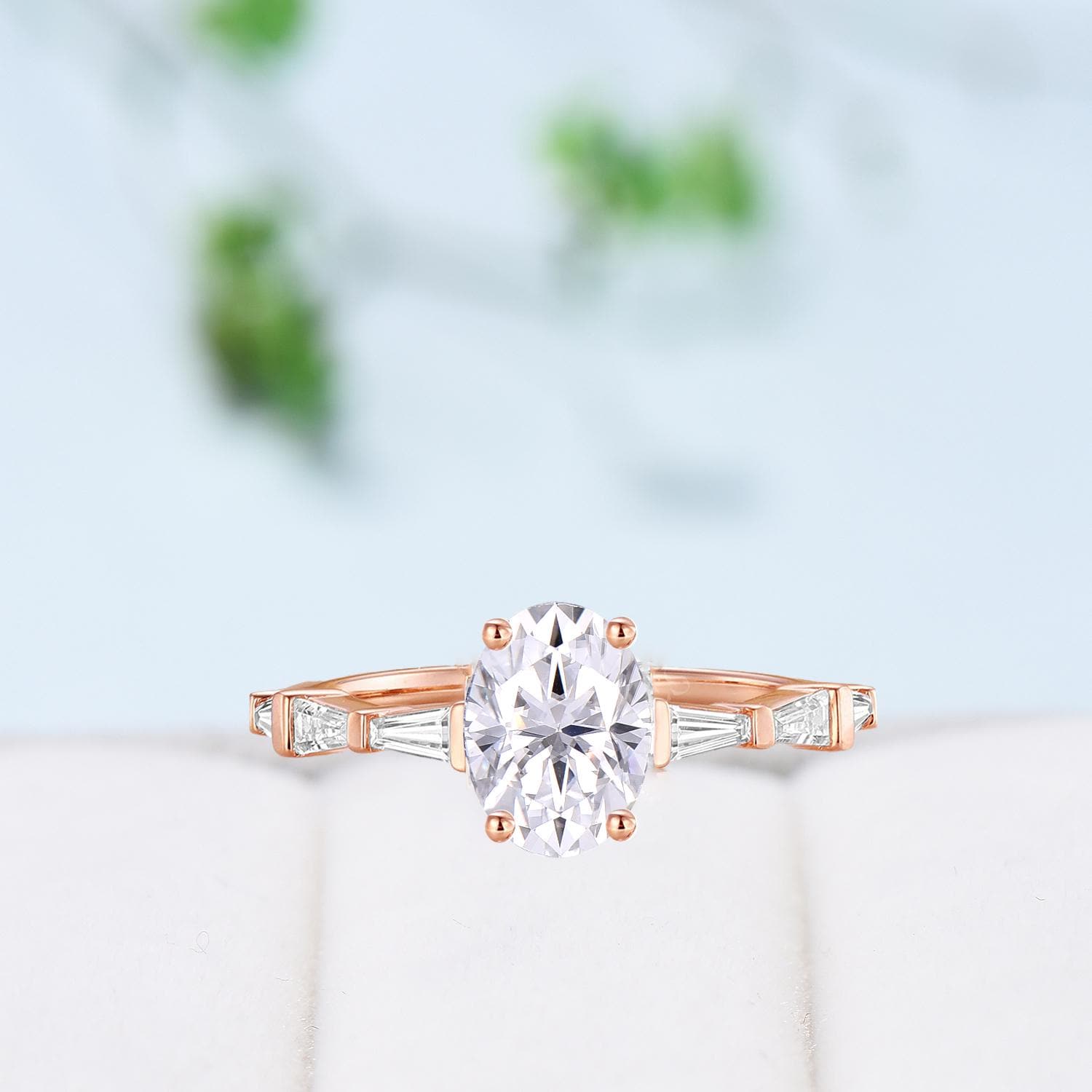 Exquisite Asscher Cut Brilliant Moissanite & Baguette Engagement Ring - 14K Rose Gold Vintage Wedding Band, Unique Anniversary Promise Ring for Women - Perfect for Proposals, Weddings & Special Occasions