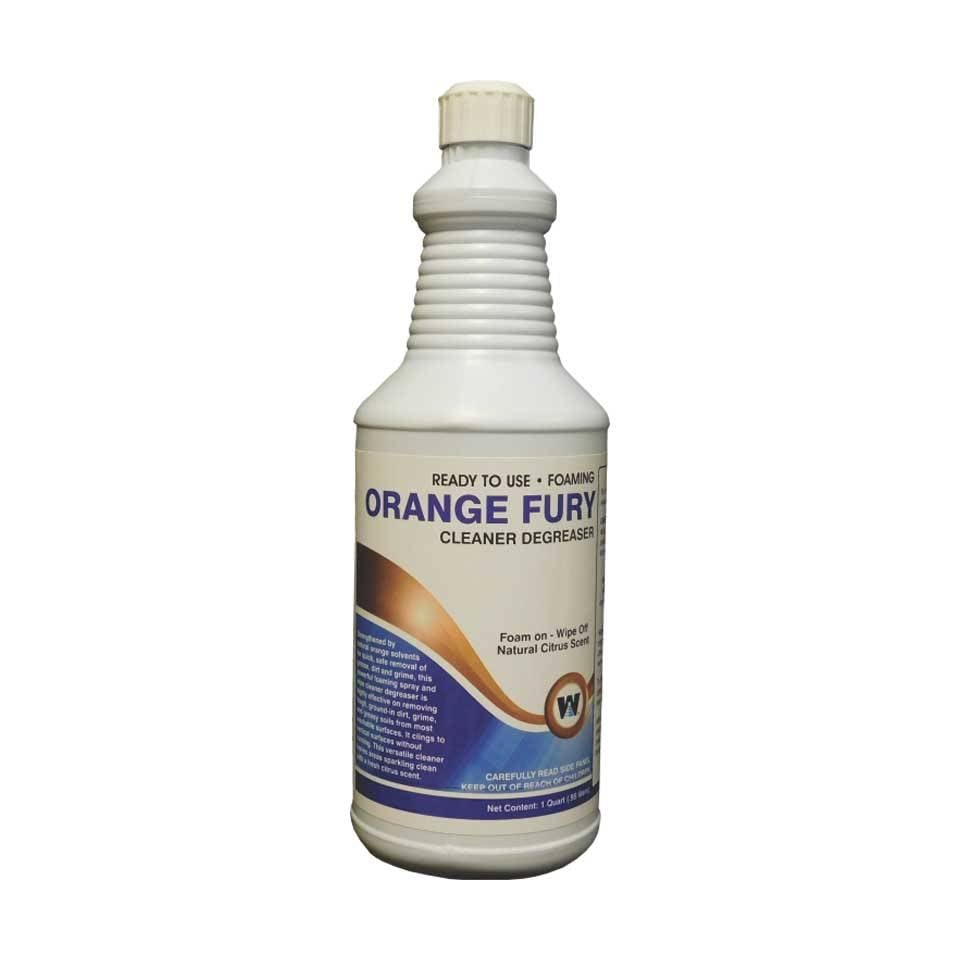 DENCO DISTRIBUTING, INC. Warsaw Orange Fury Industrial Foaming Degreaser - Citrus Scent - 1 Quart (Case of 12 Bottles) - Heavy-Duty Cleaning for Machinery, Engines & Workshop Surfaces