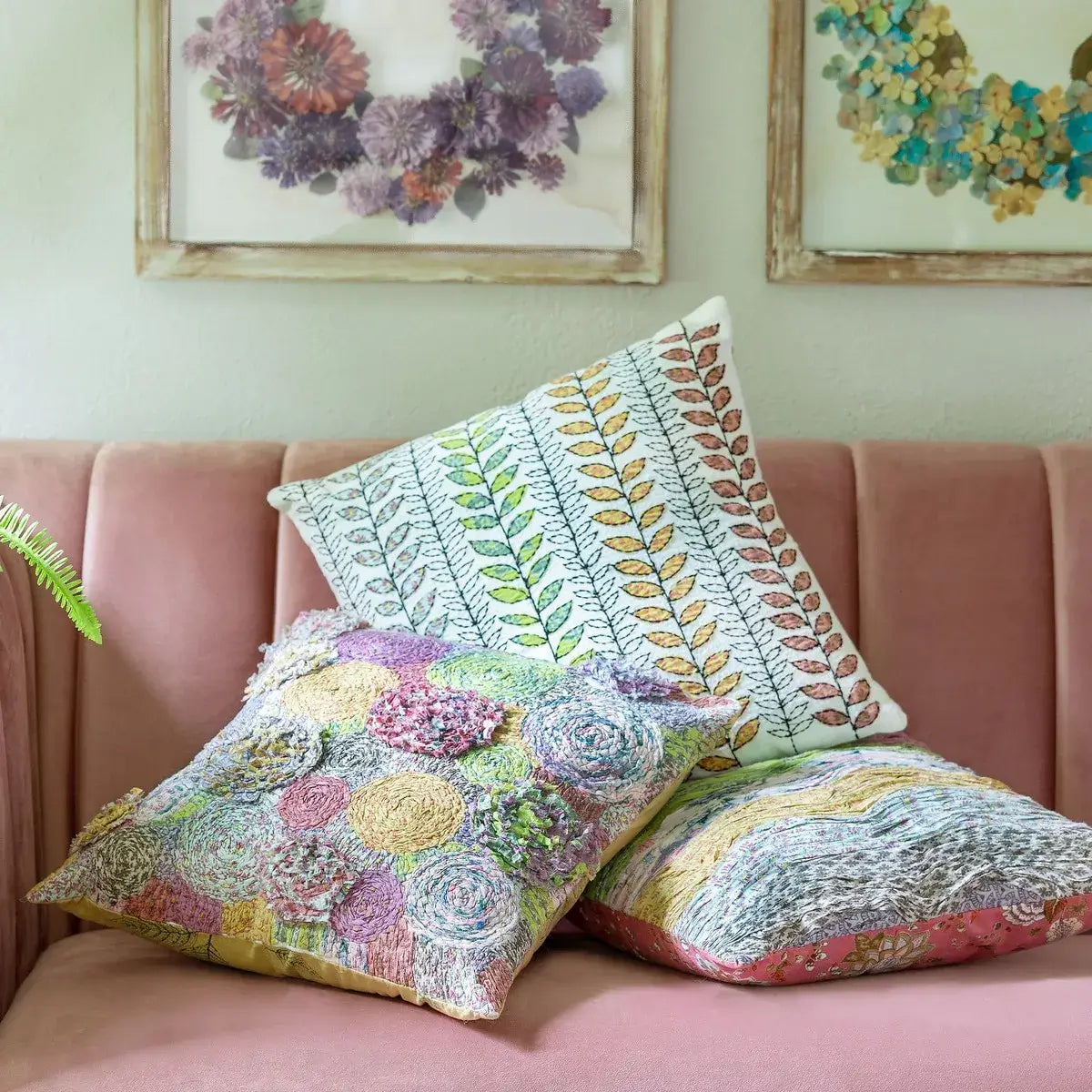 Embroidered Vine Pattern Decorative Throw Pillow - Elegant Home Decor for Sofa, Bed & Living Room