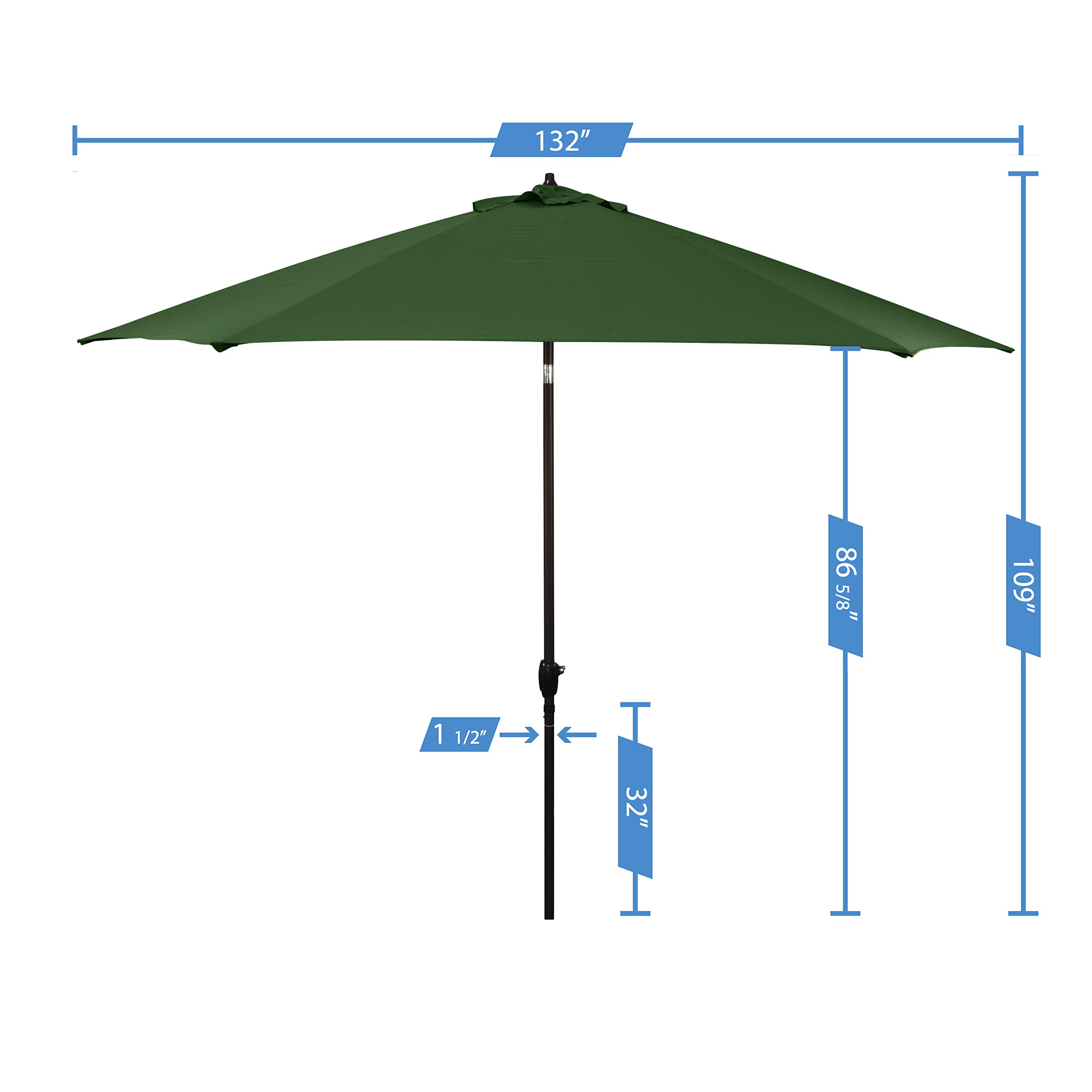 Sunline 11ft Crank Open Push Tilt Patio Umbrella with Aluminum Ribs & Pole - Perfect for Backyard, Poolside, and Outdoor Dining