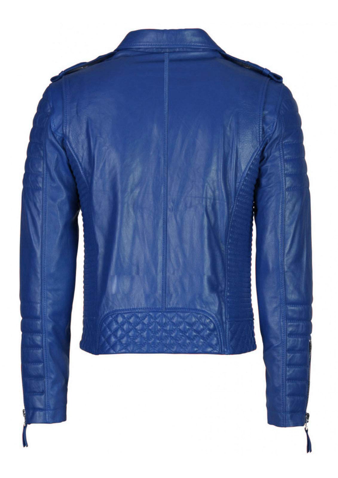 **Men's Smooth Distress Leather Biker Jacket – Stylish Zippered Outerwear for Men in Blue – Perfect for Motorcycle Rides & Casual Streetwear**