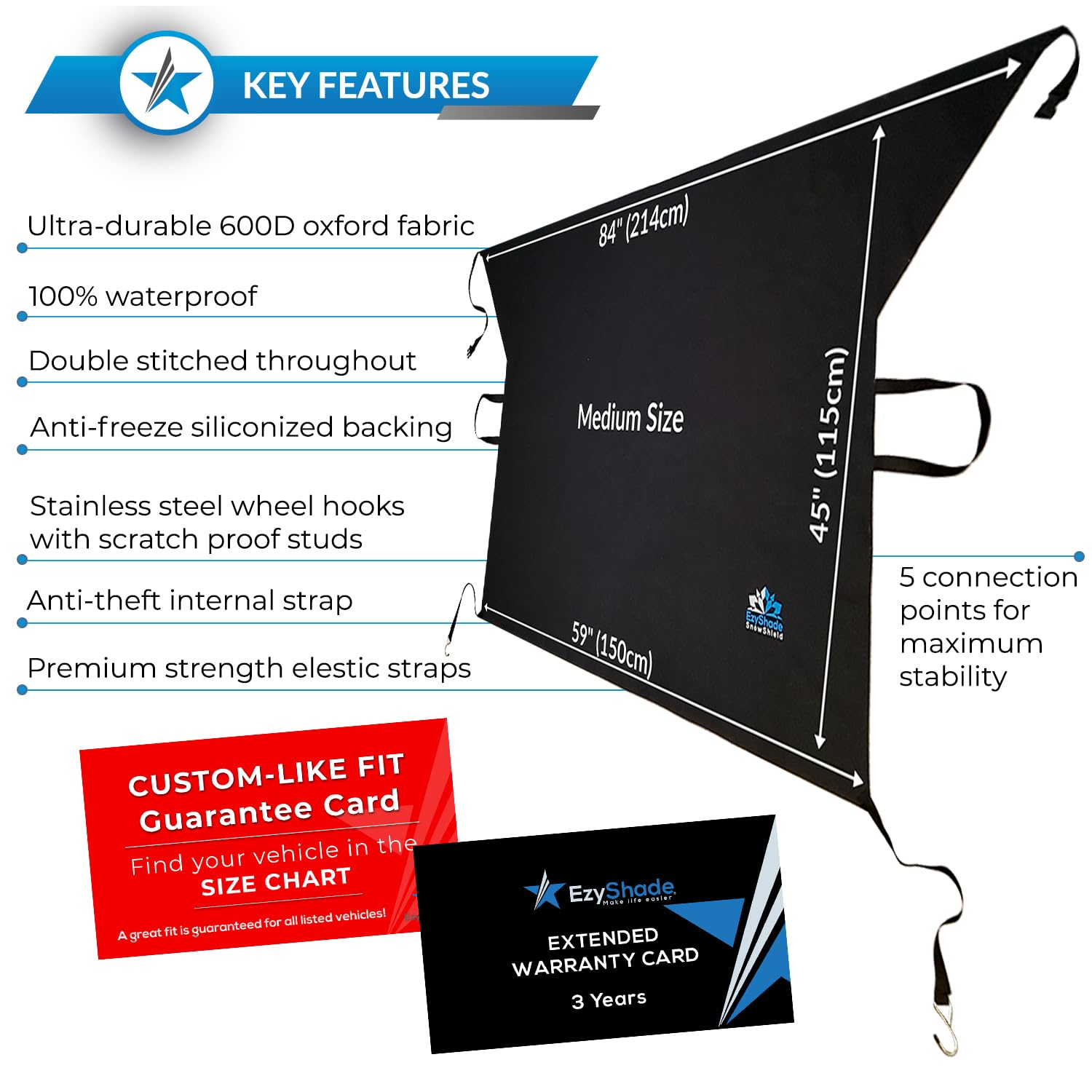 EzyShade Car Windshield Cover for Ice and Snow Protection - Universal Fit for Cars, SUVs & Trucks | Frost Shield Snow Cover | Winter Car Accessories (Standard Size M) | Perfect for Winter Parking & Overnight Frost Prevention