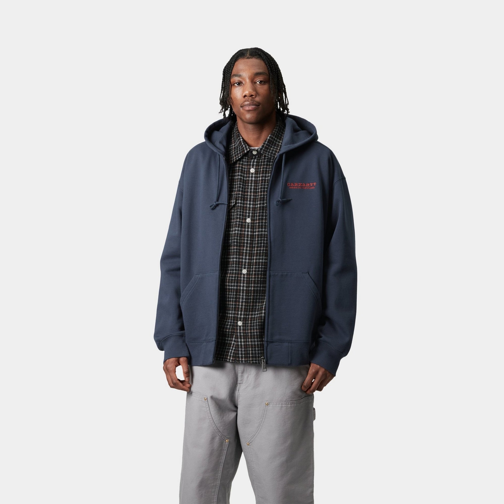 Stylish Hooded Runaway Sweatshirt Jacket for Men & Women | Distressed Stone Washed Blue/Vermillion Color | Perfect for Casual Wear, Street Fashion & Outdoor Activities